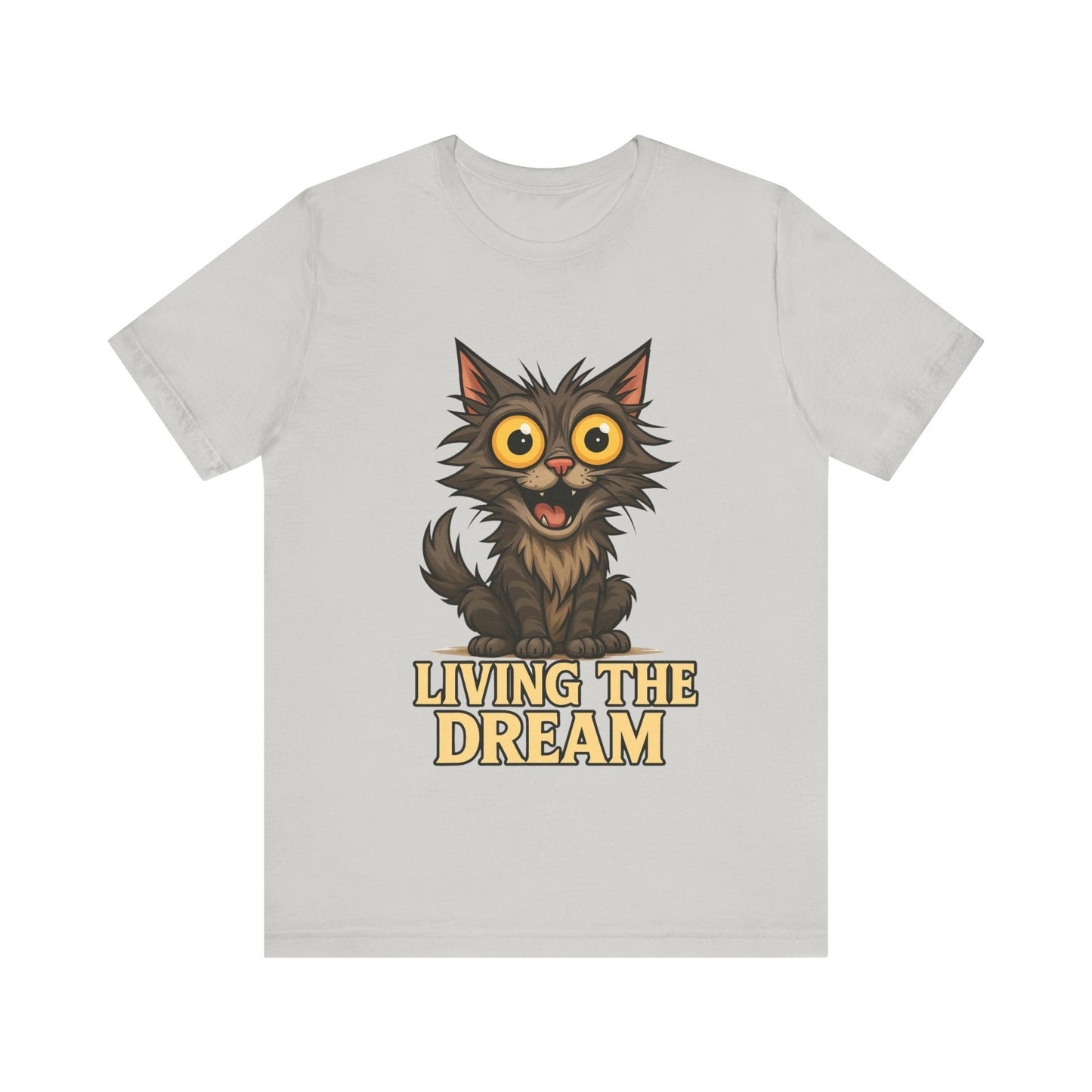 Living the Dream Cat T-Shirt — Cute Wide-Eyed Cat Graphic Tee