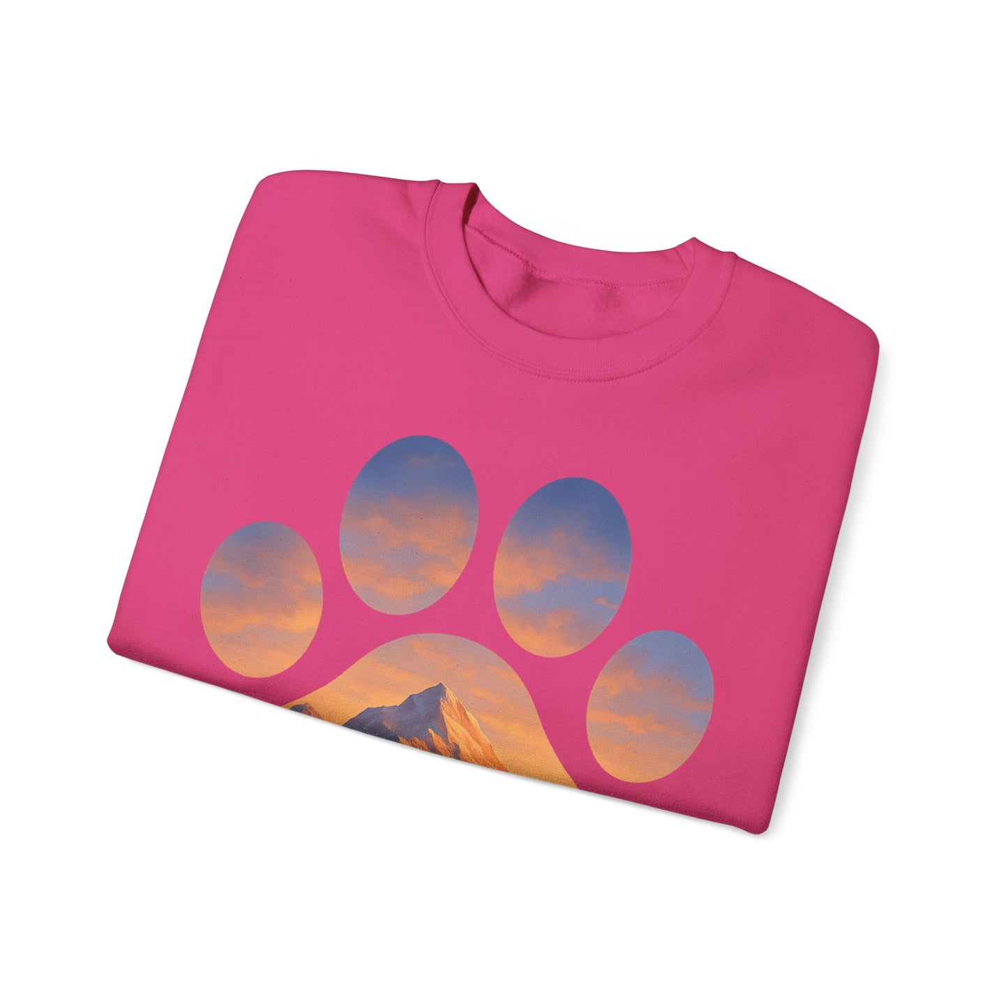 Mountain Sunset Paw Print Sweatshirt | Cozy Unisex Crewneck for Dog Lovers, Nature Enthusiasts, Gifts, Casual Wear, Animal Themes