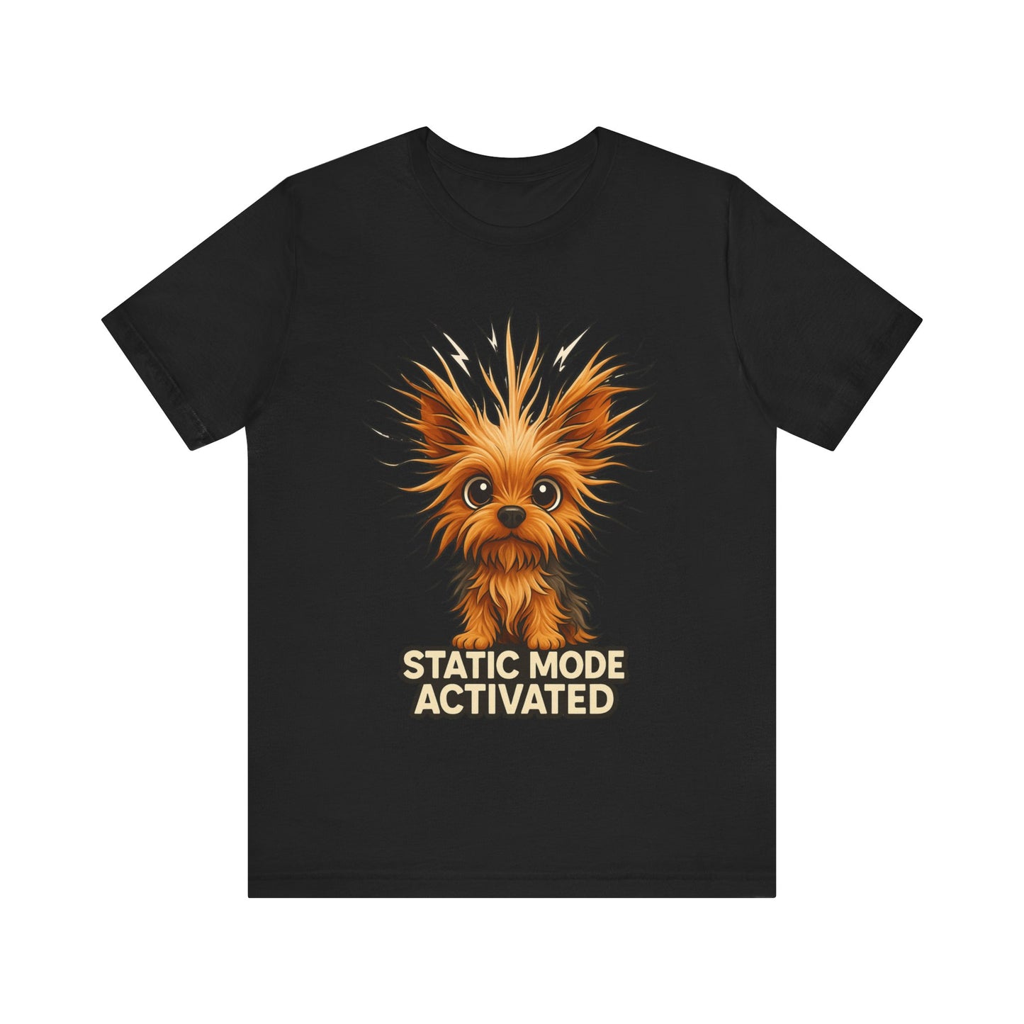 Static Mode Activated Tee — Funny Static Hair Dog Graphic T-Shirt