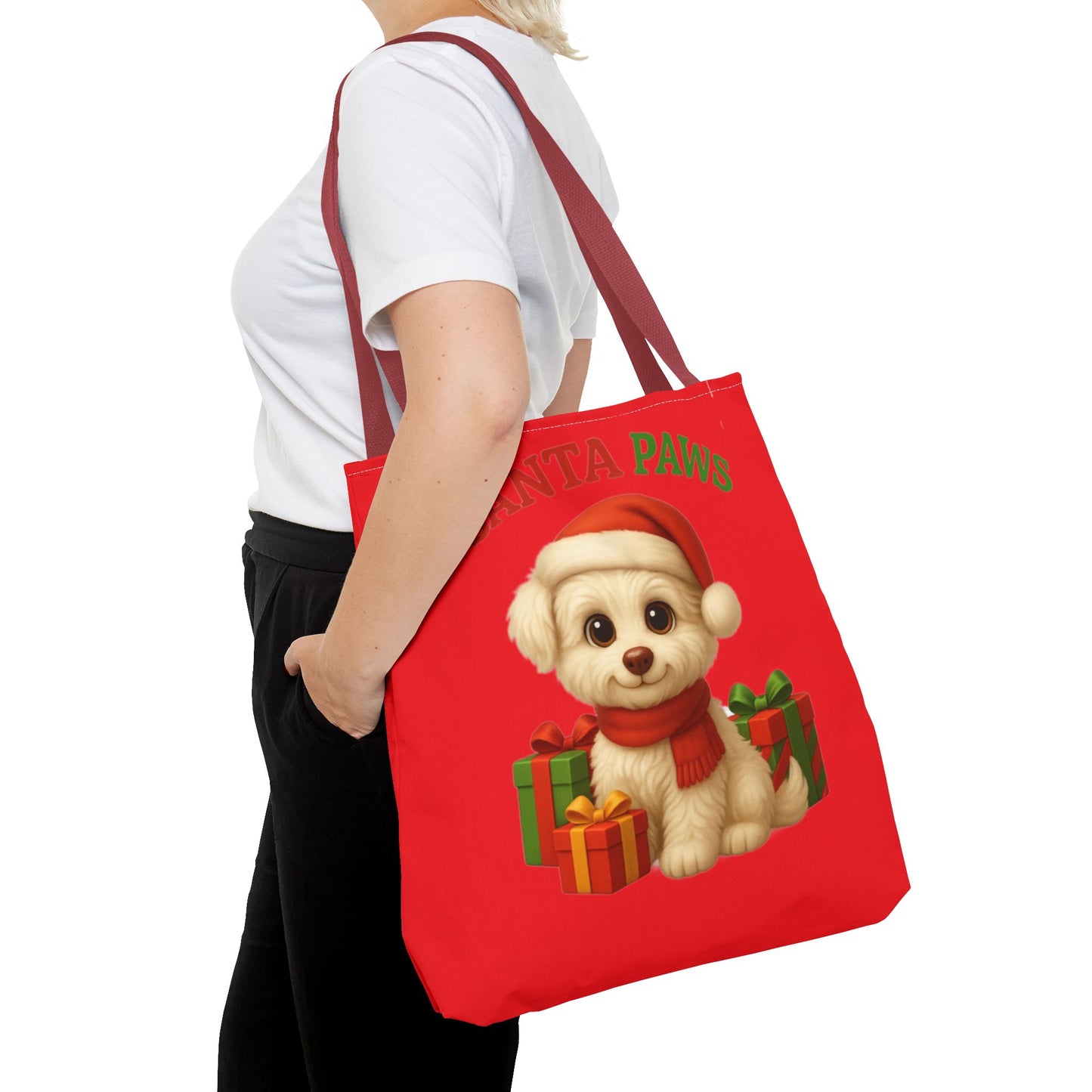Adorable Santa Paws Tote Bag | Cute Christmas Pet Gift, Holiday Shopping, Pet Lover Accessory, Festive Handbag, Paw Print Tote