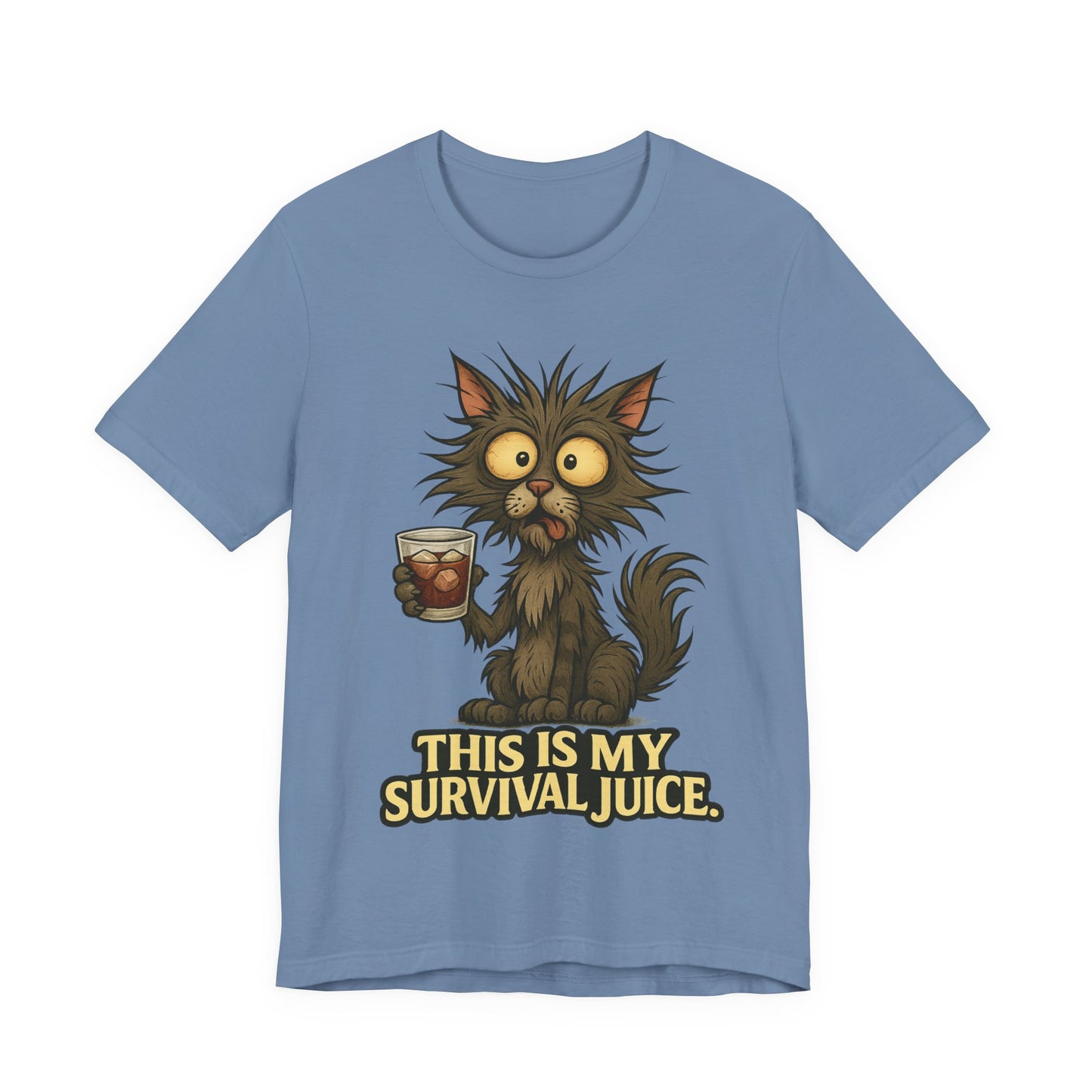 Coffee Cat T‑Shirt — "This Is My Survival Juice" Funny Cat Coffee Tee