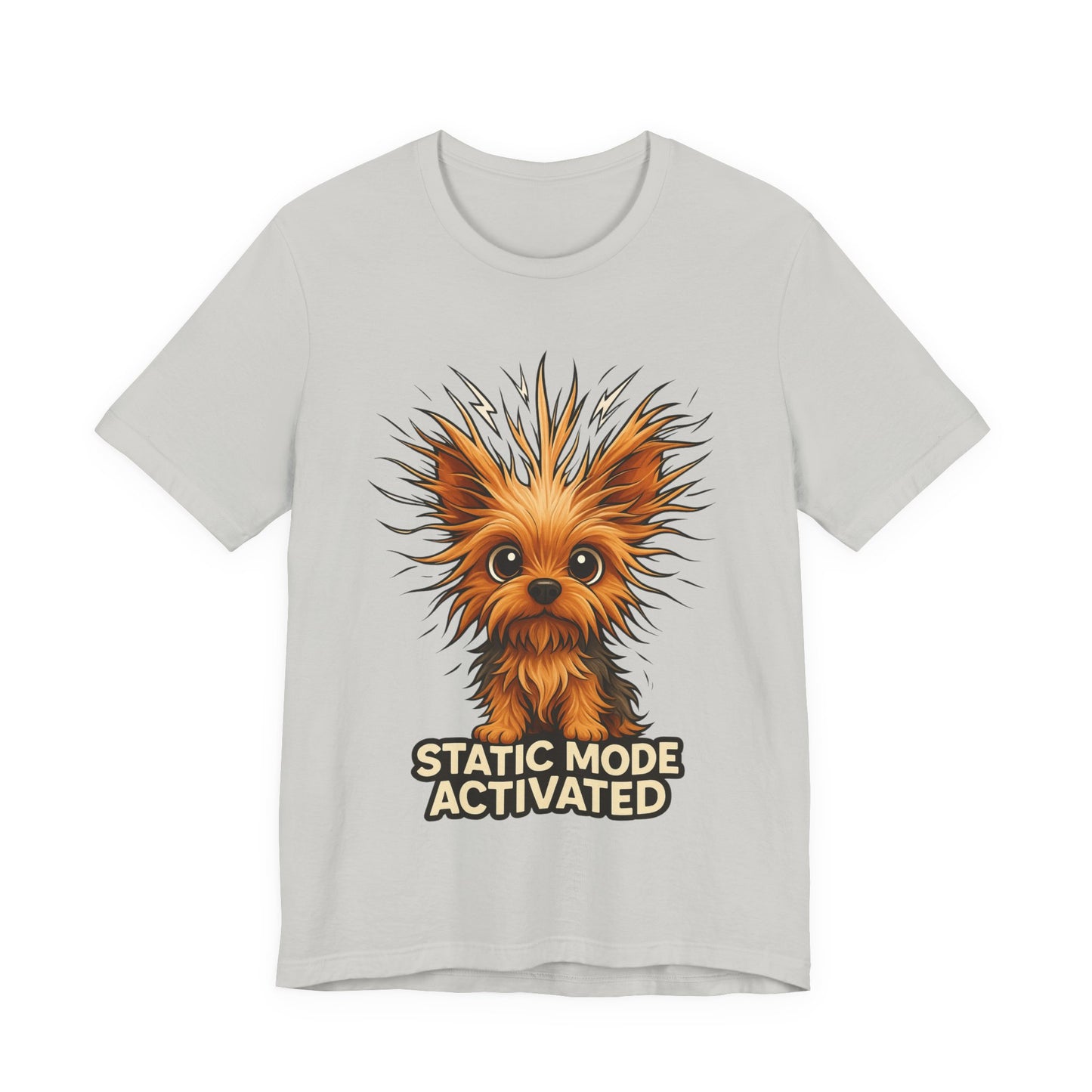 Static Mode Activated Tee — Funny Static Hair Dog Graphic T-Shirt
