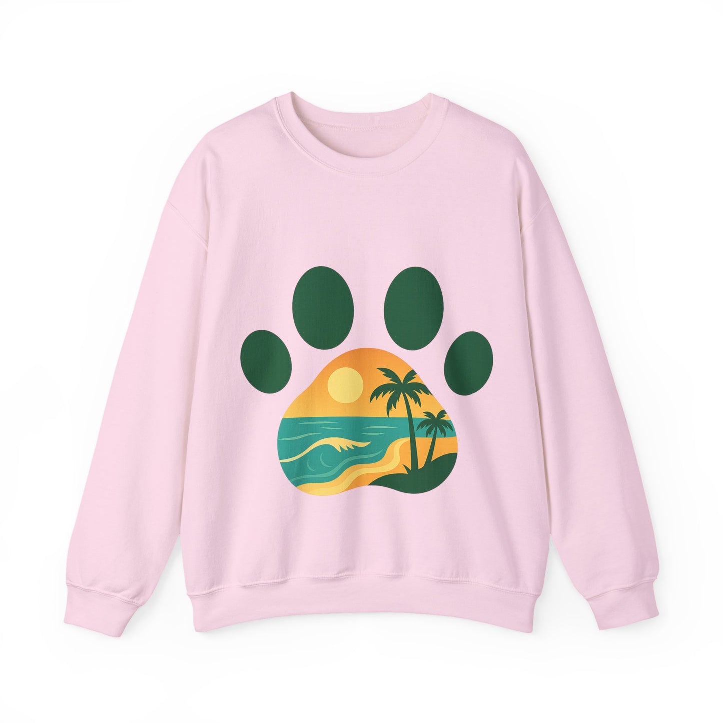 Beach Sunset Paw Print Sweatshirt, Cozy Animal Lover Crewneck, Gift for Pet Owners, Perfect for Casual Outings, Nature-Inspired Apparel