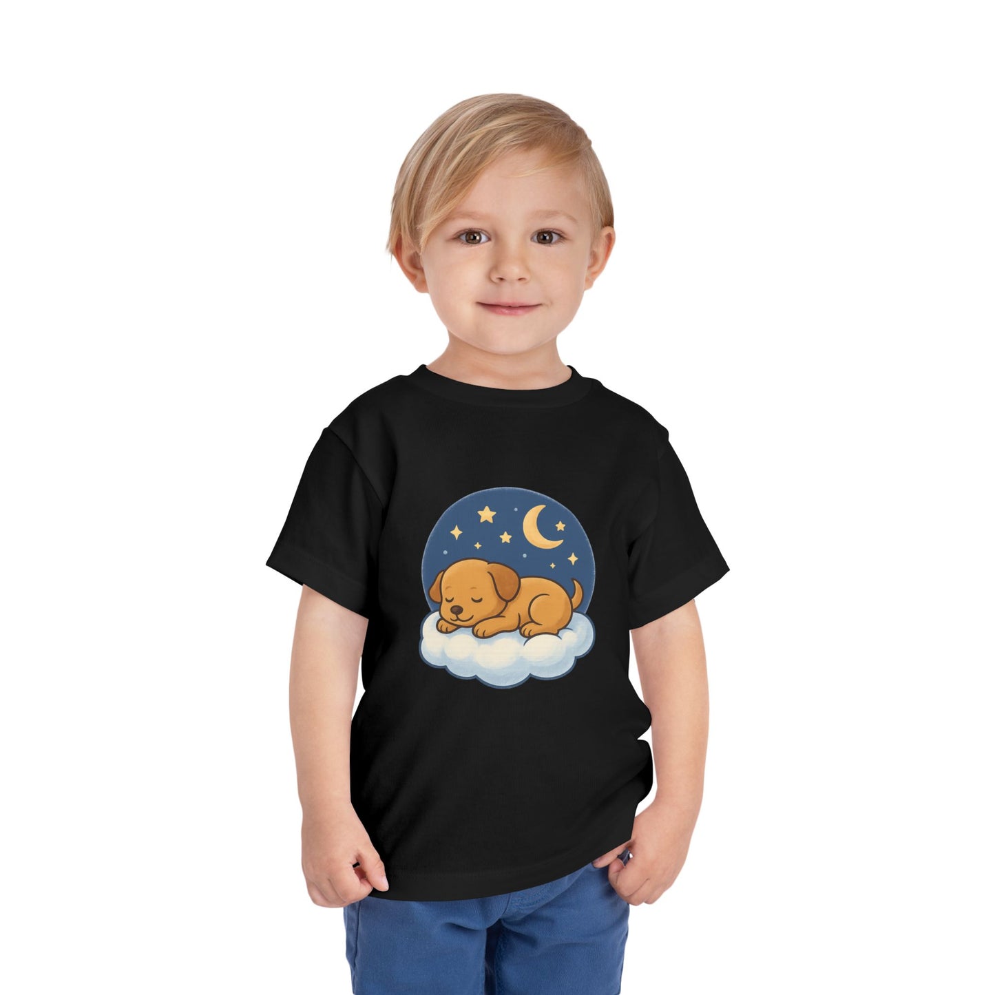 Sleepy Puppy Toddler Tee, Cute Dog Kids Shirt, Toddler Sleepwear, Baby Gift, Animal T-Shirt, Stars and Moon Design