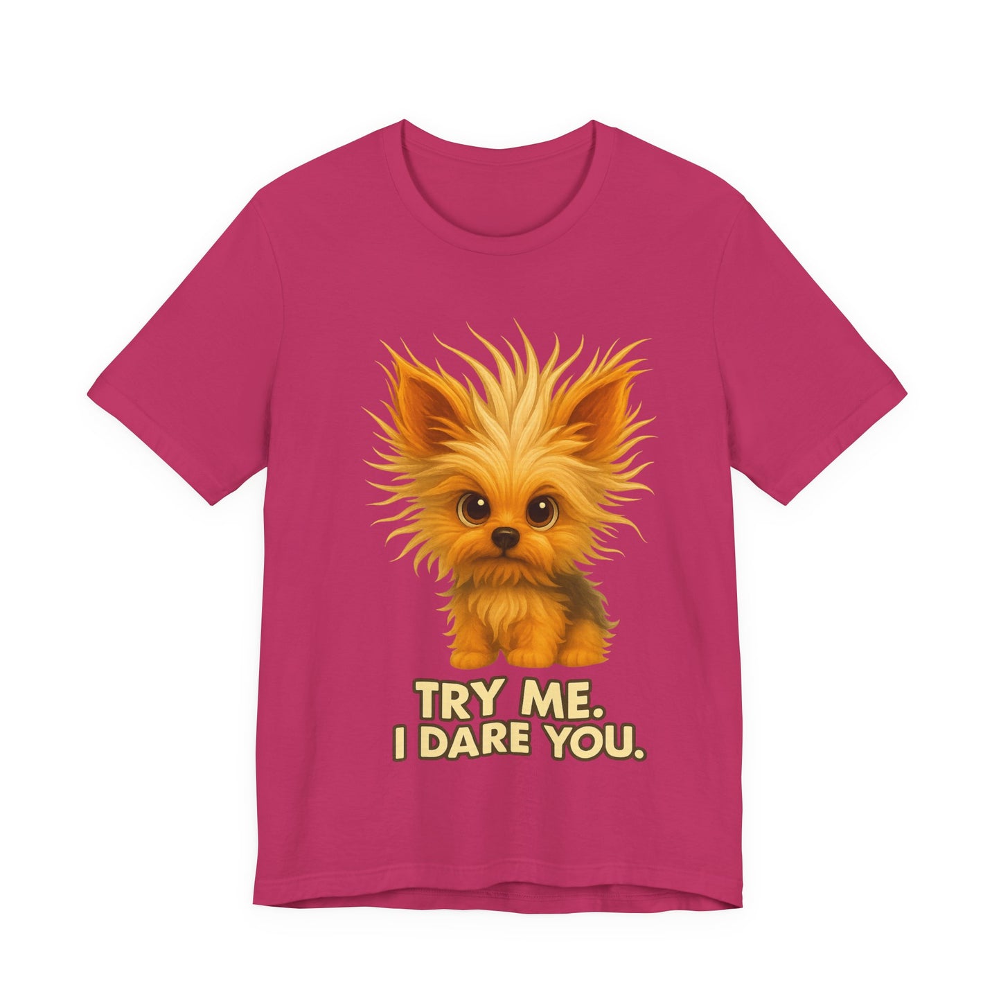 Cute Fluffy Puppy Tee – "Try Me, I Dare You" Cute Dog Graphic T-Shirt