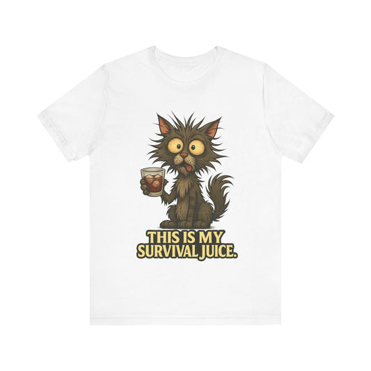 Survival Juice Cat Tee — Funny Coffee Cat T-Shirt
