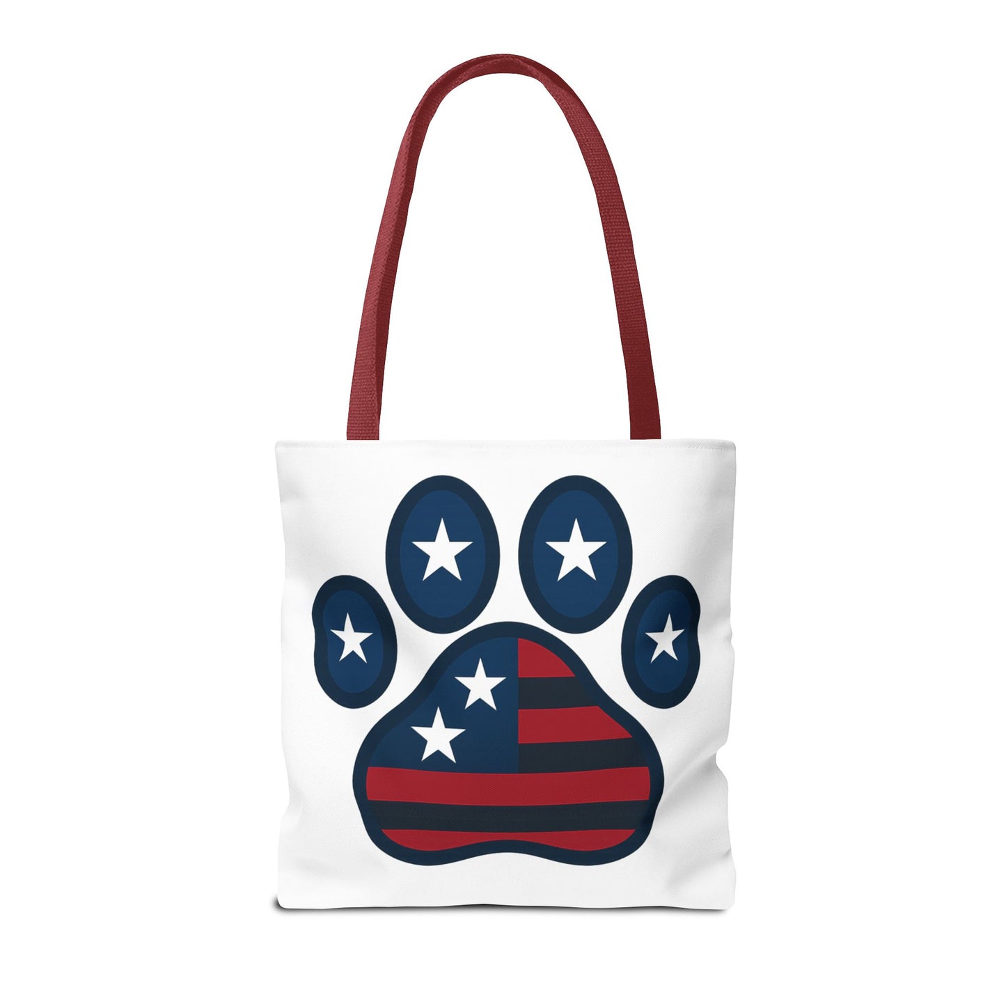 Patriotic Dog Paw Tote Bag | USA Flag Inspired | Perfect for Pet Lovers, Independence Day, Gift for Dog Moms, Eco-Friendly, AOP