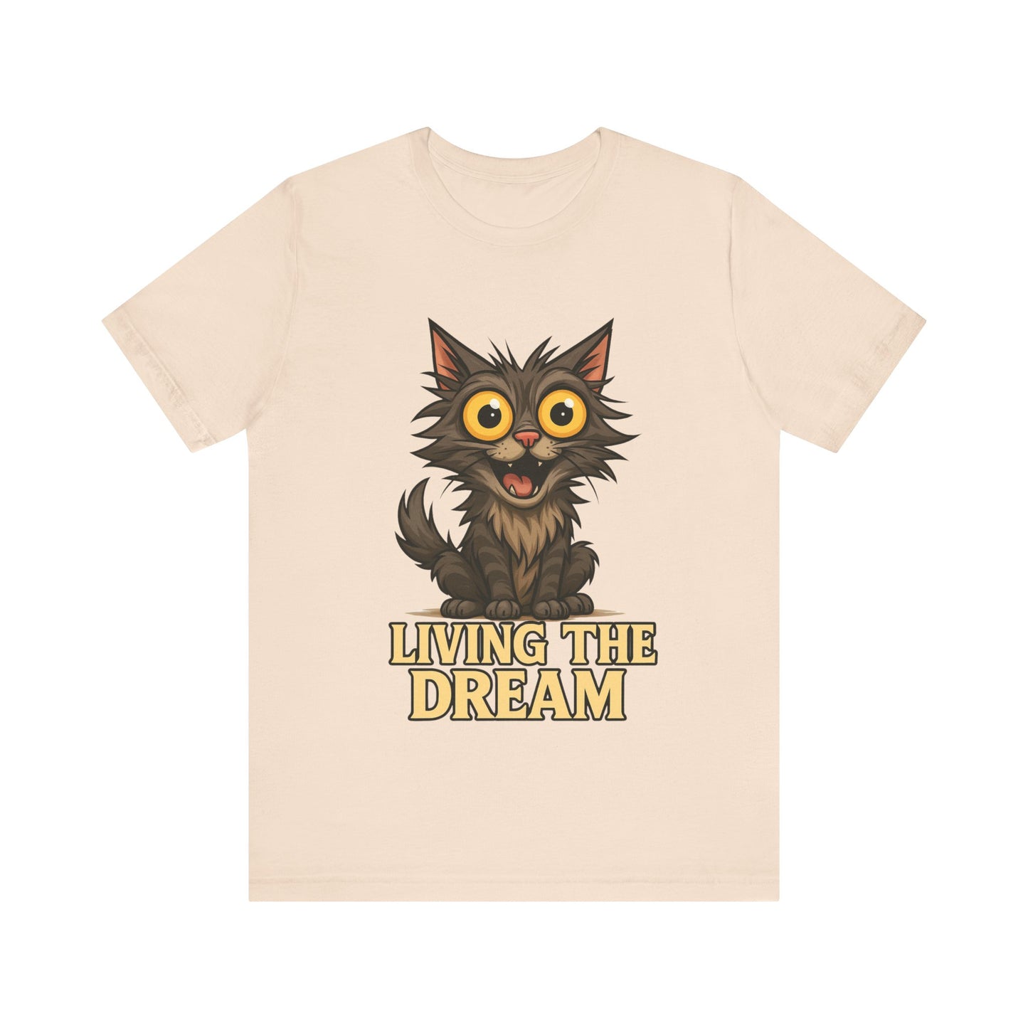Living the Dream Cat T-Shirt — Cute Wide-Eyed Cat Graphic Tee