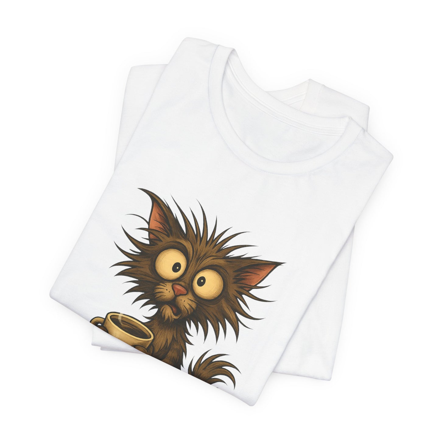 Caffeine Cat Tee — "I Function Solely by Caffeine" Coffee Lover Shirt