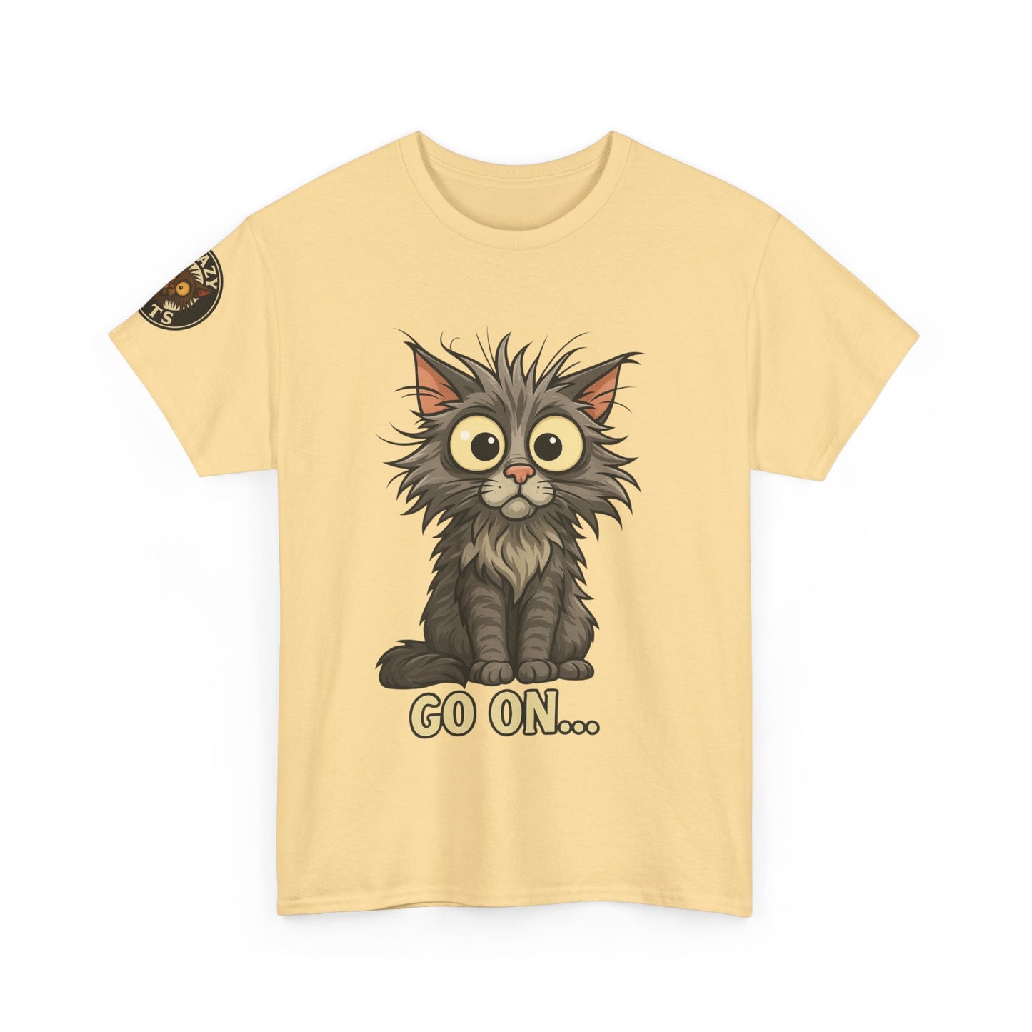 Cat Graphic Tee – Cute Wide-Eyed Kitten “Go On...” Shirt