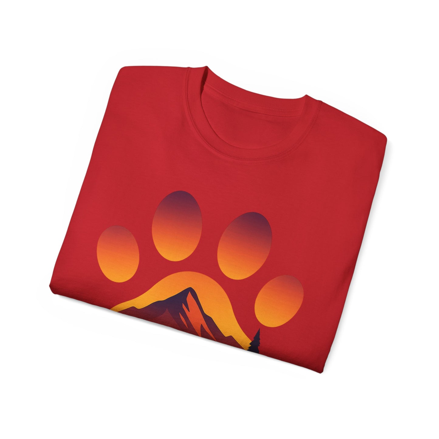 Mountain Sunset Paw Print Tee, Perfect for Dog Lovers, Gifts for Pet Owners, Nature Lovers, Hiking Apparel, Casual Wear