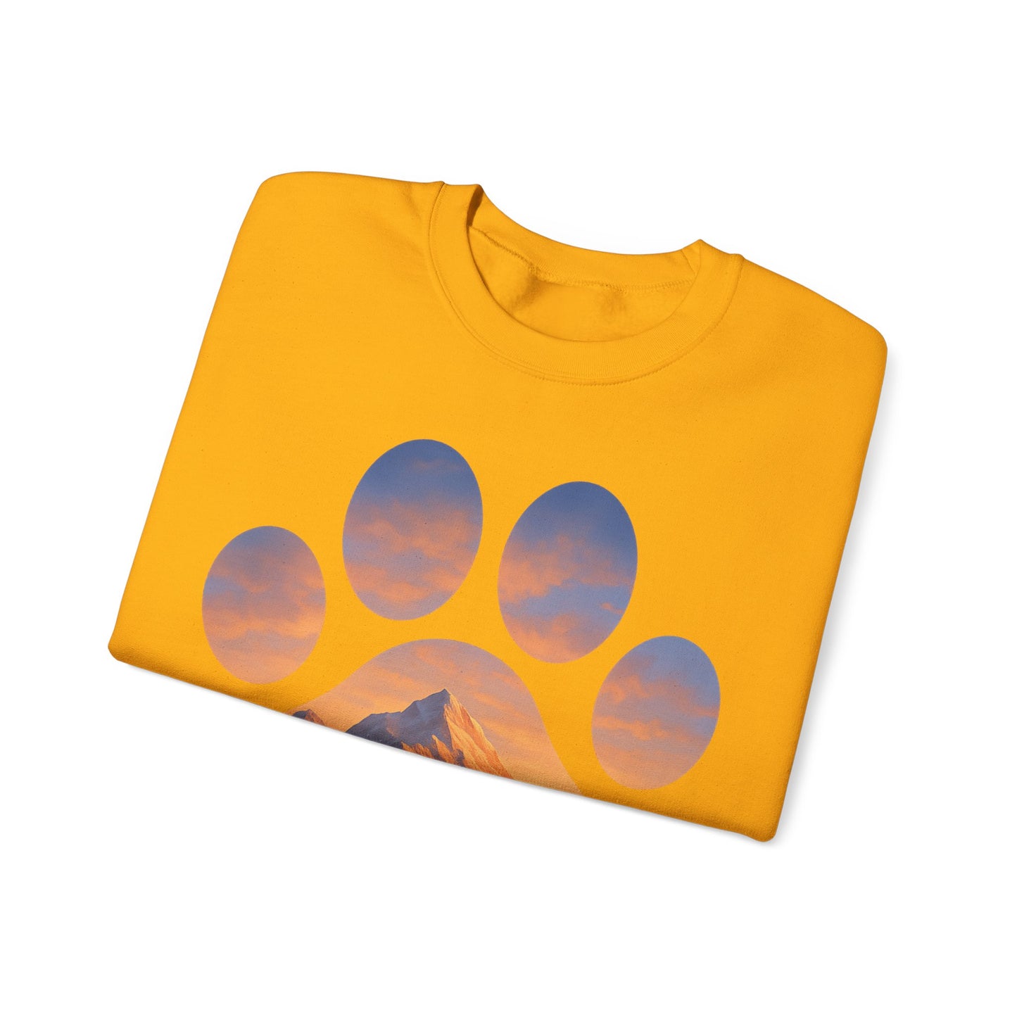 Mountain Sunset Paw Print Sweatshirt | Cozy Unisex Crewneck for Dog Lovers, Nature Enthusiasts, Gifts, Casual Wear, Animal Themes