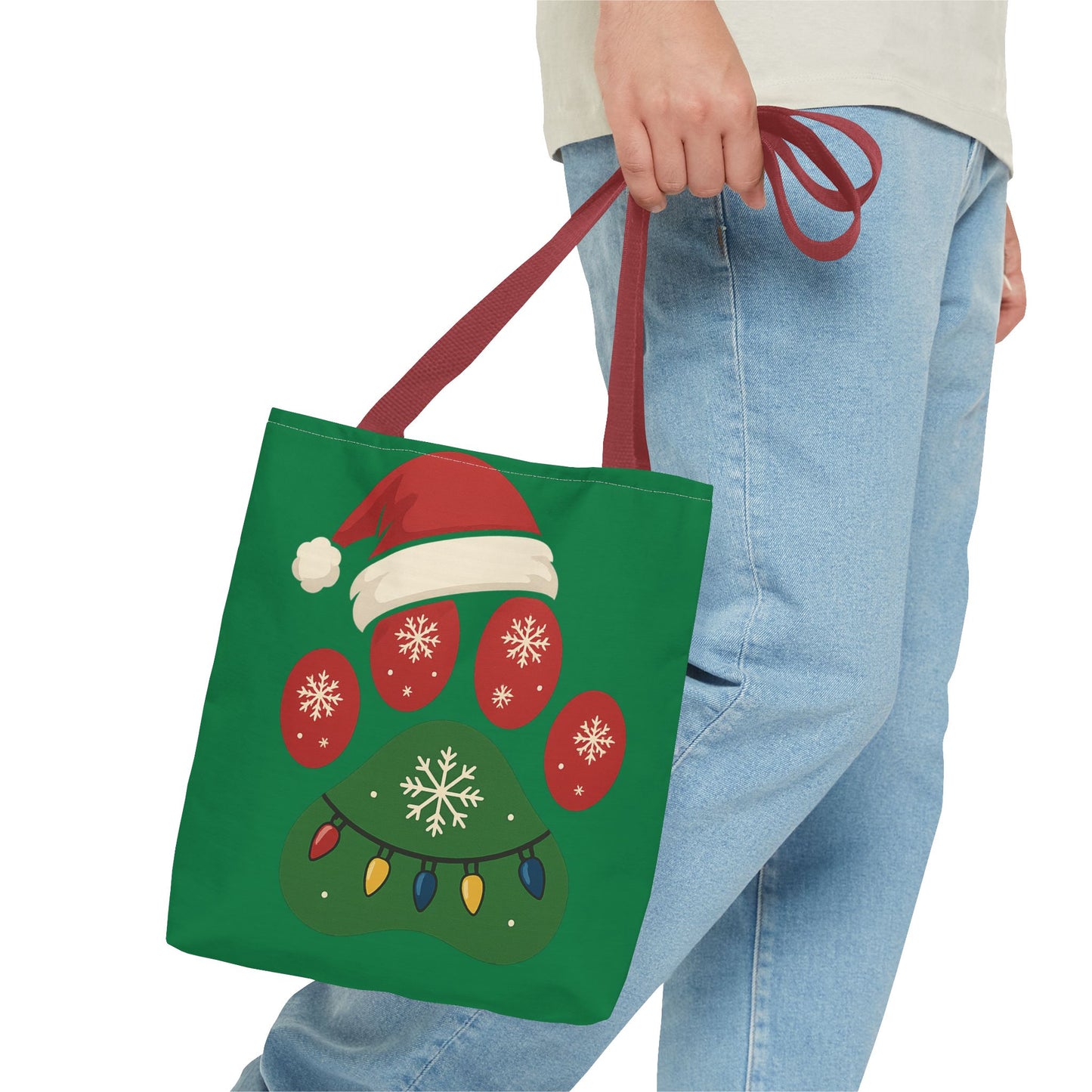 Festive Animal Paw Print Tote Bag, Holiday Shopper Tote, Christmas Gift Bag, Eco-Friendly Holiday Tote, Pet Lover's Tote
