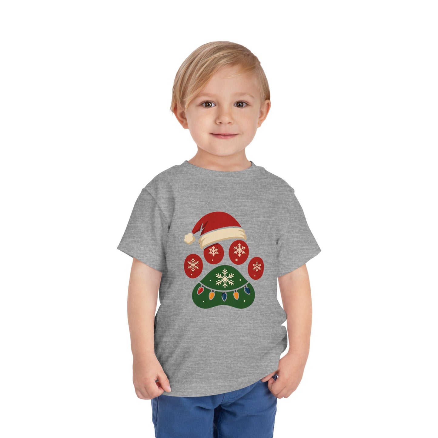 Christmas Toddler Tee with Holiday Paw Print Design, Cute Kids T-Shirt, Santa Dogs Tee, Holiday Outfit, Festive Child Shirt