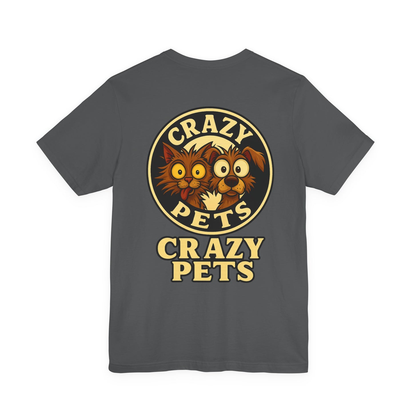 Crazy Pets Tee — "Running on Vibes and Poor Decisions" Cute Coffee-Loving Dog Shirt