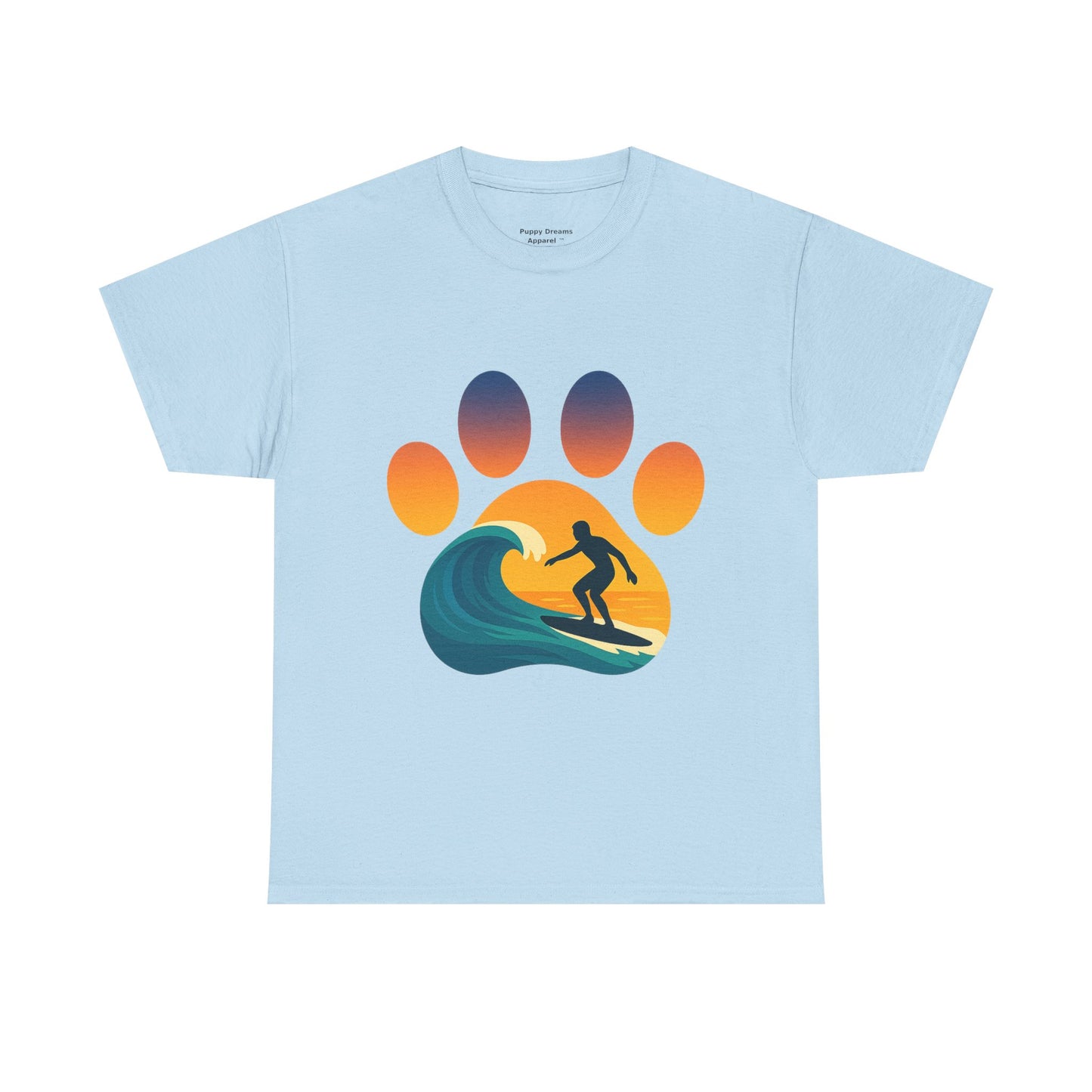 Surfing Sunset Paw Print Unisex Heavy Cotton Tee