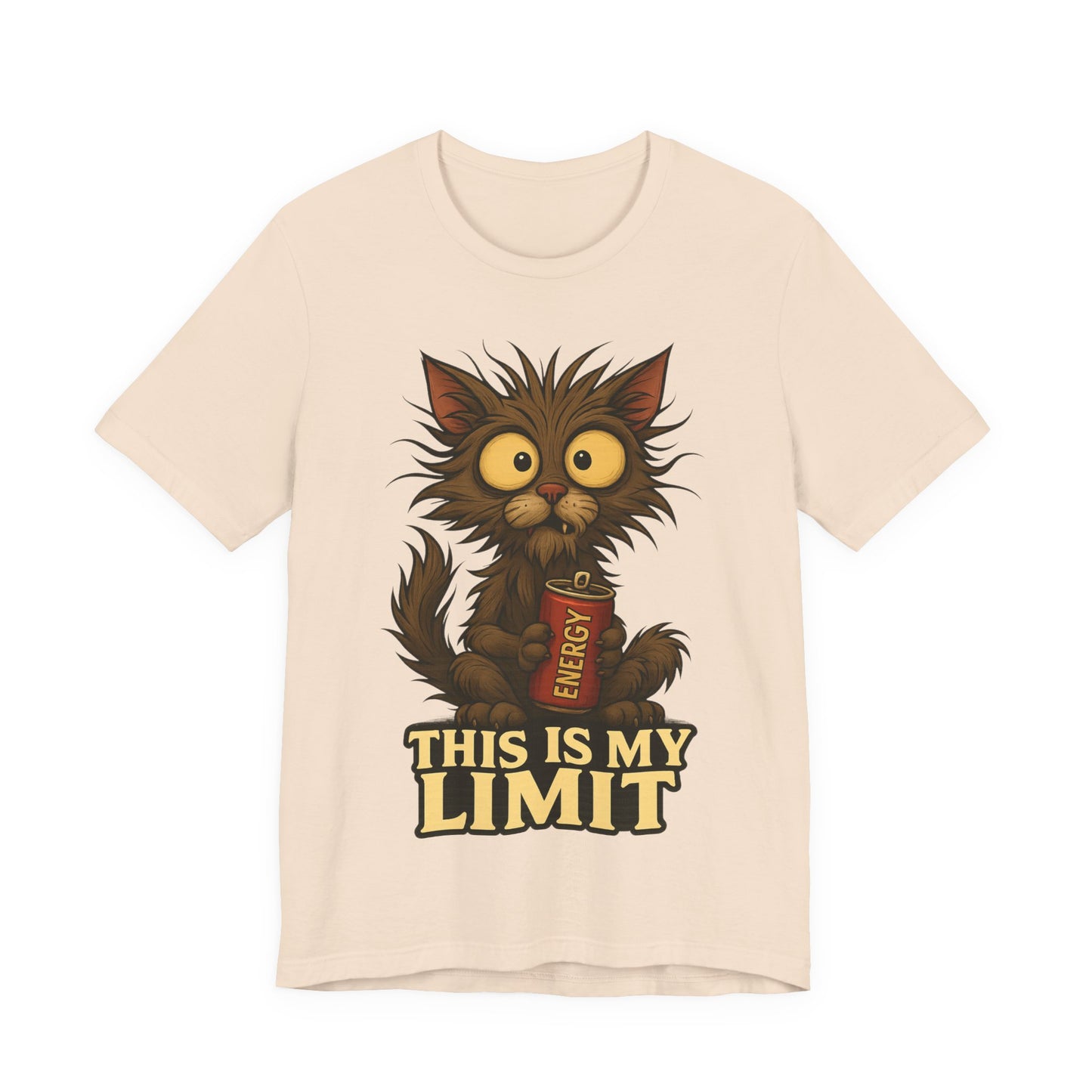 This Is My Limit Cat Tee - Cute Wide-Eyed Cat Holding Energy Drink Graphic T-Shirt