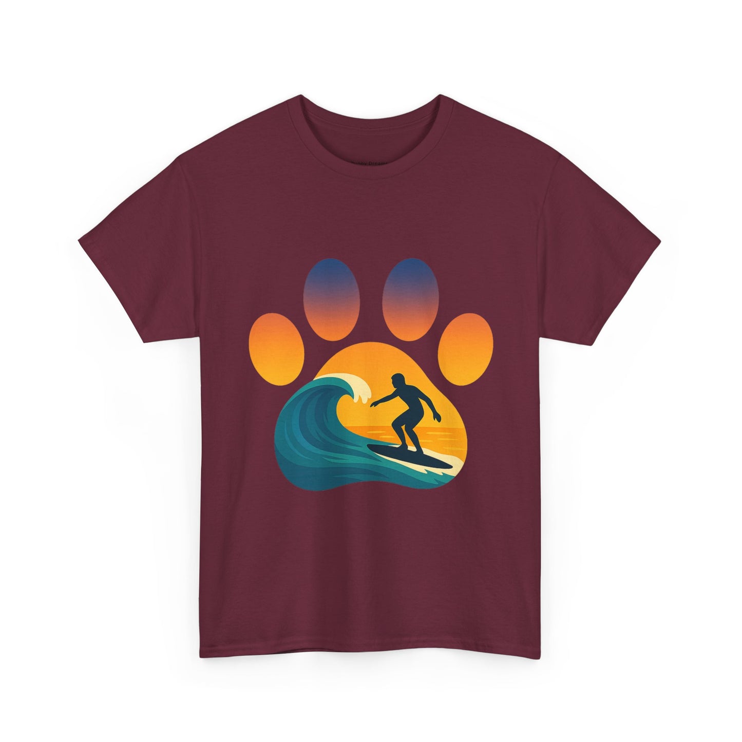 Surfing Sunset Paw Print Unisex Heavy Cotton Tee