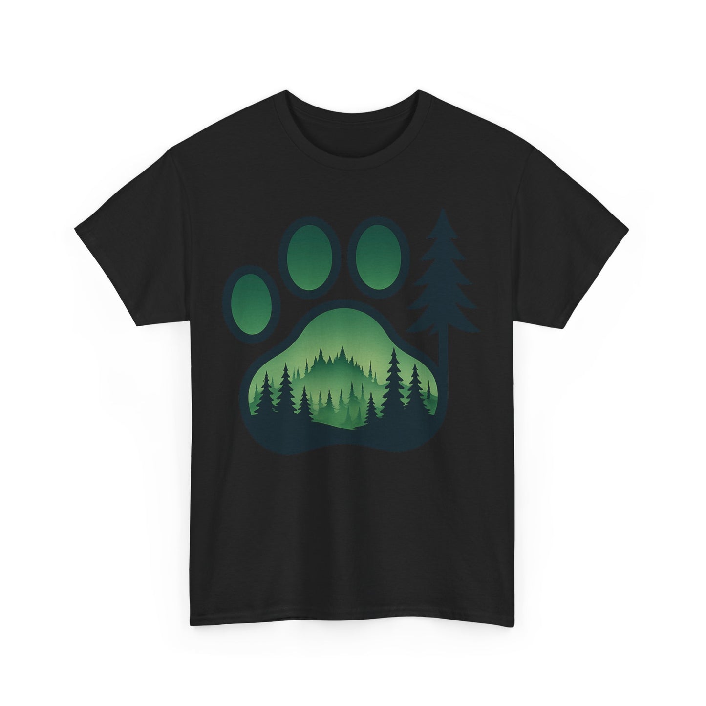 Eco-Friendly Unisex Cotton Tee with Forest and Paw Print Design, Nature Lover Gift, Animal Advocacy T-Shirt, Adventure Wear, Casual Outfit