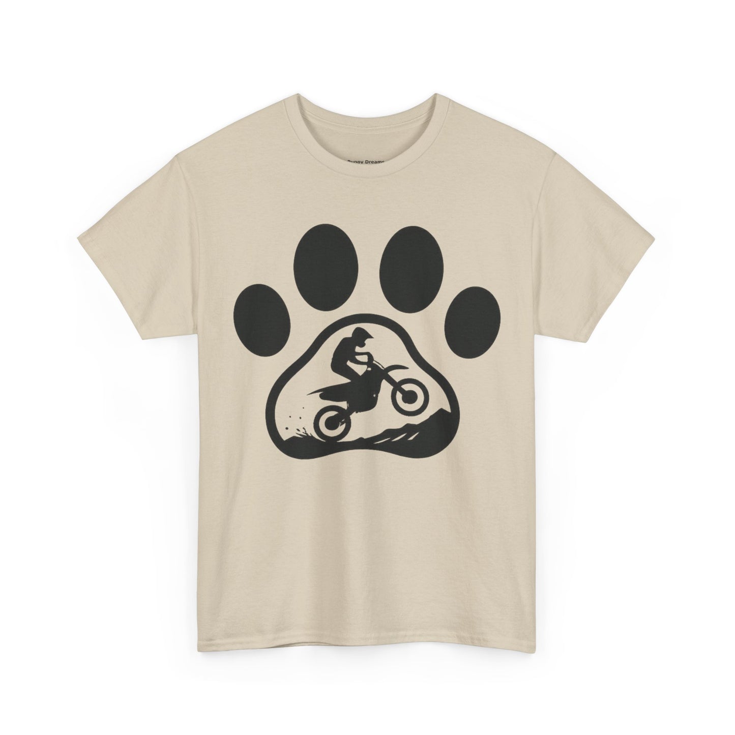 Motorcycle Paw Print Tee for Animal Lovers, Unisex Heavy Cotton Tee, Gift for Bikers, Dog Dad Shirt, Casual Wear, Paw Print Design