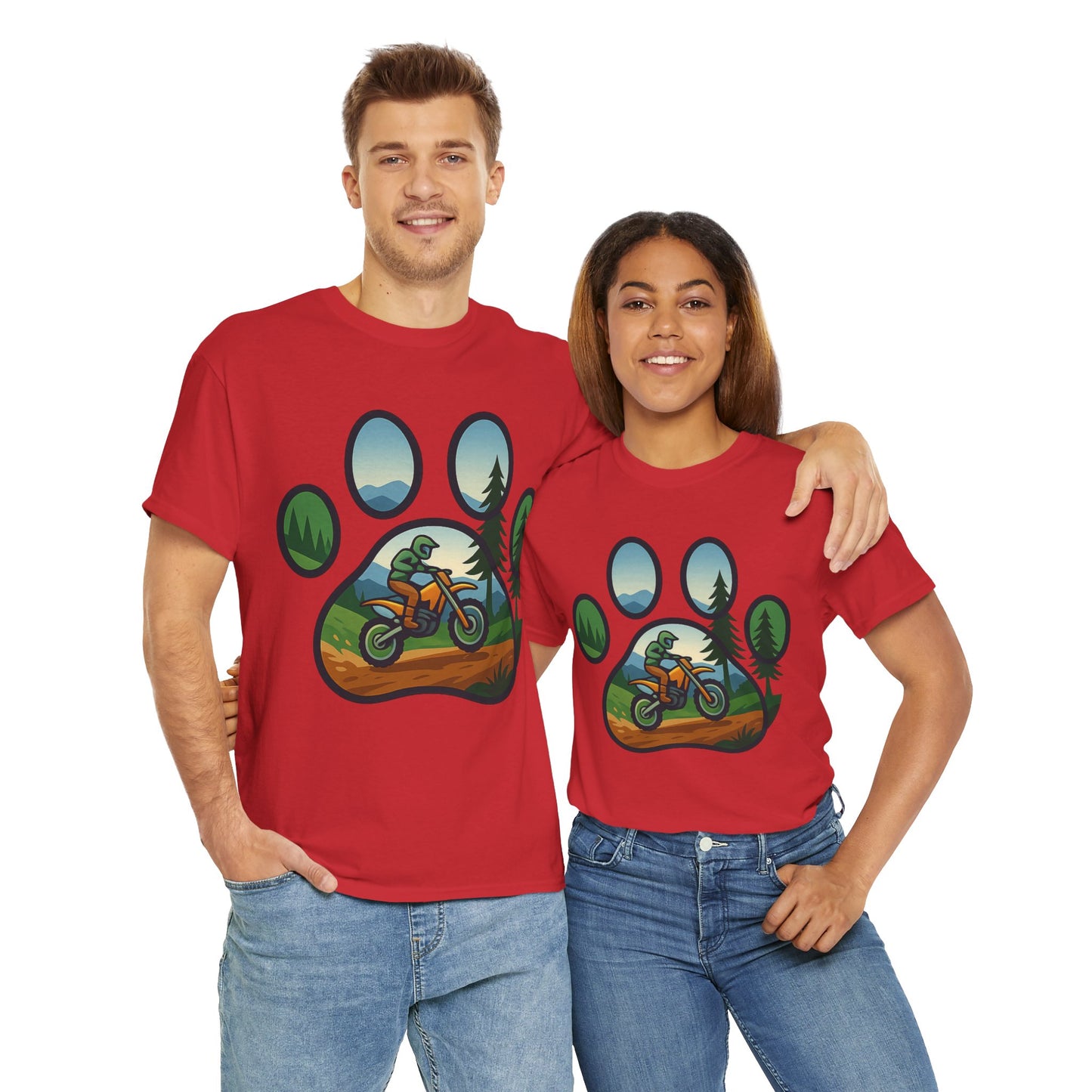 Adventure Paw Print T-Shirt, Unisex Cotton Tee, Outdoor Enthusiast Gift, Nature Lover Shirt, Motorcycle Graphics Tee