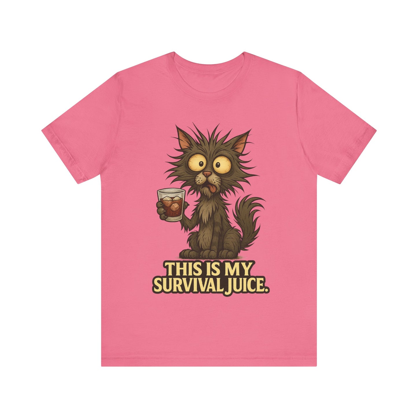 Coffee Cat T‑Shirt — "This Is My Survival Juice" Funny Cat Coffee Tee