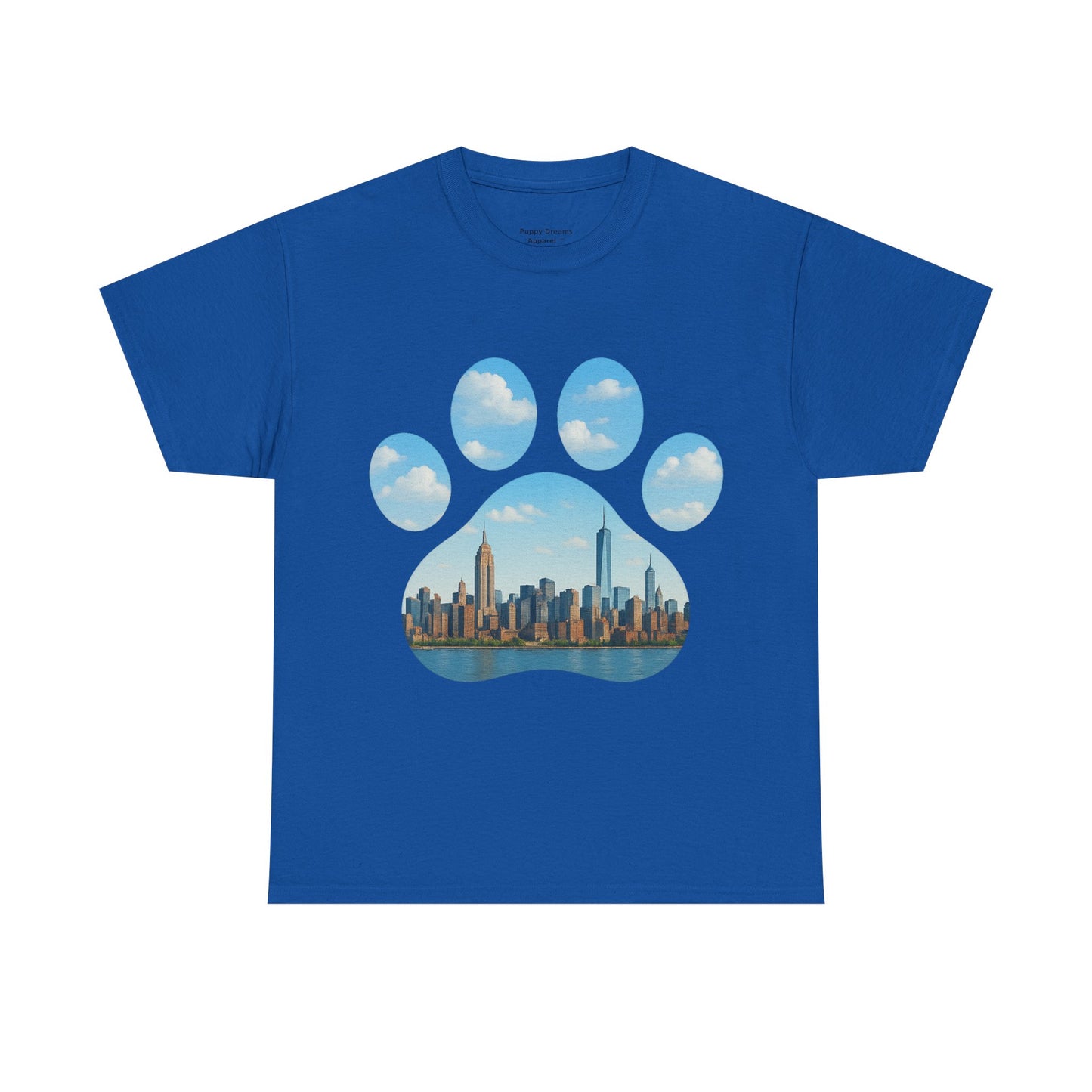 Cityscape Paw Print Unisex Heavy Cotton Tee, Dog Lover Gift, Casual Wear, Pet-Themed Apparel, Animal Lover Shirt, Nature-Inspired Tee