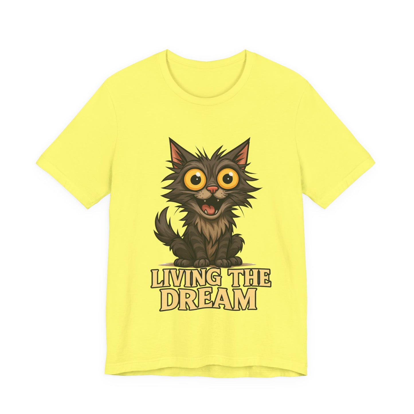 Living the Dream Cat T-Shirt — Cute Wide-Eyed Cat Graphic Tee