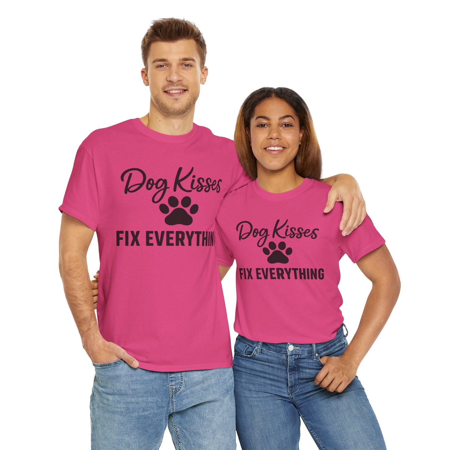 Dog Kisses Fix Everything Unisex Heavy Cotton Tee, Pet Lover Shirt, Gift for Dog Owners, Animal Rescue Supporter Tee, Casual Everyday Wear