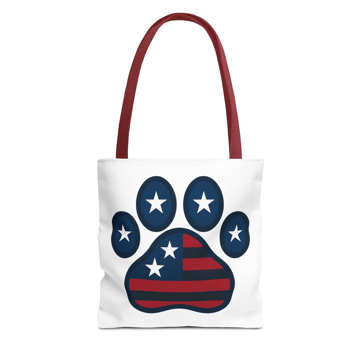 Patriotic Dog Paw Tote Bag | USA Flag Inspired | Perfect for Pet Lovers, Independence Day, Gift for Dog Moms, Eco-Friendly, AOP