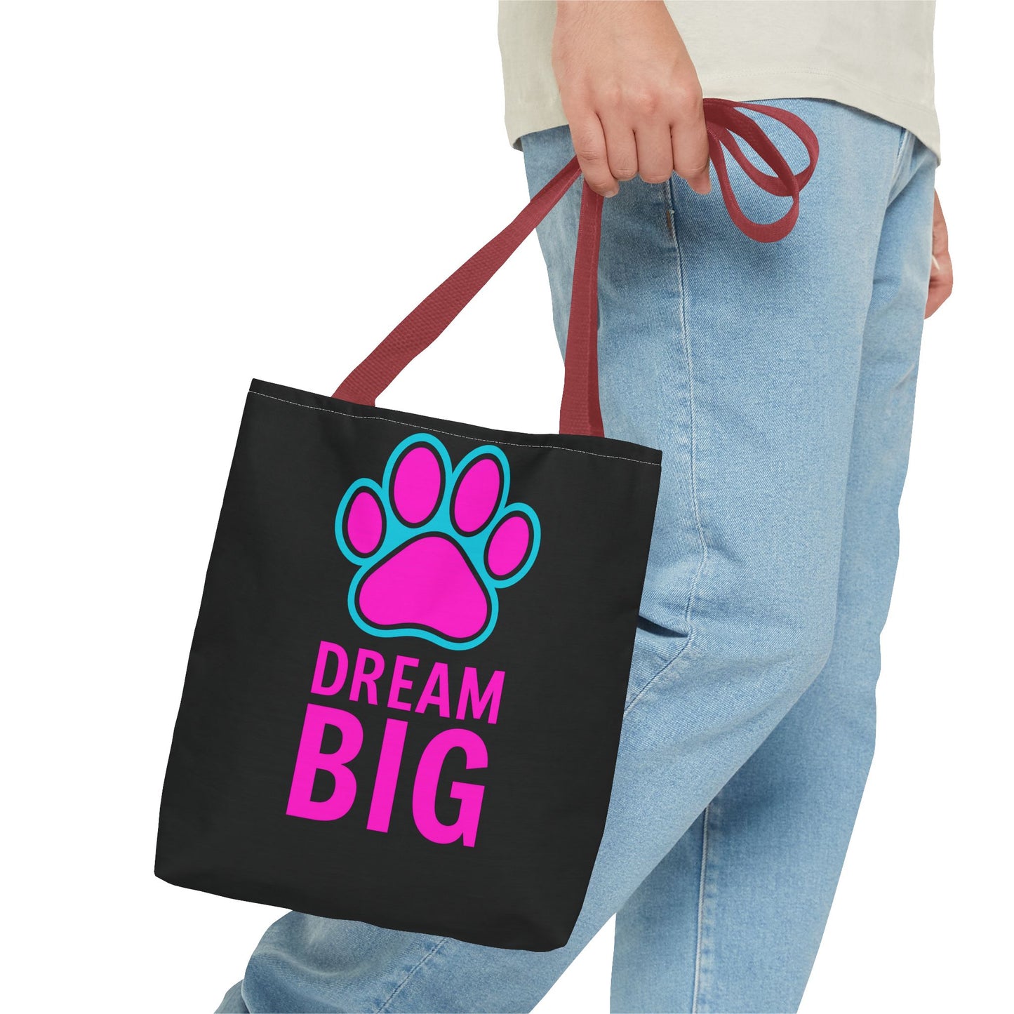 Dream Big Paw Print Tote Bag, Cute Dog Lover Gift, Pet Mom Accessory, Reusable Shopping Bag, Inspirational Dog Tote