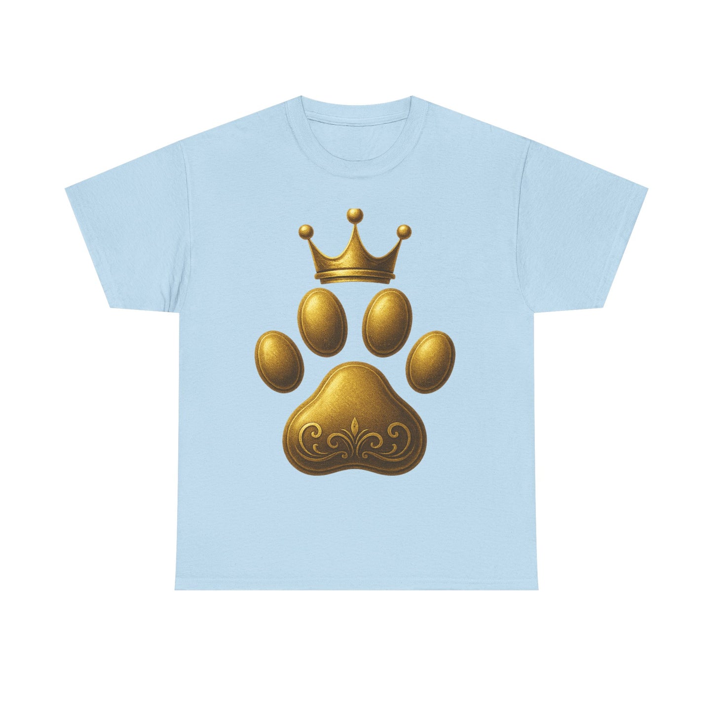 Golden Paw Print Unisex Heavy Cotton Tee | Pet Lover Shirt, Animal King Crown Tee, Gift for Dog Owners, Casual Daily Wear, Funny Pet Shirt