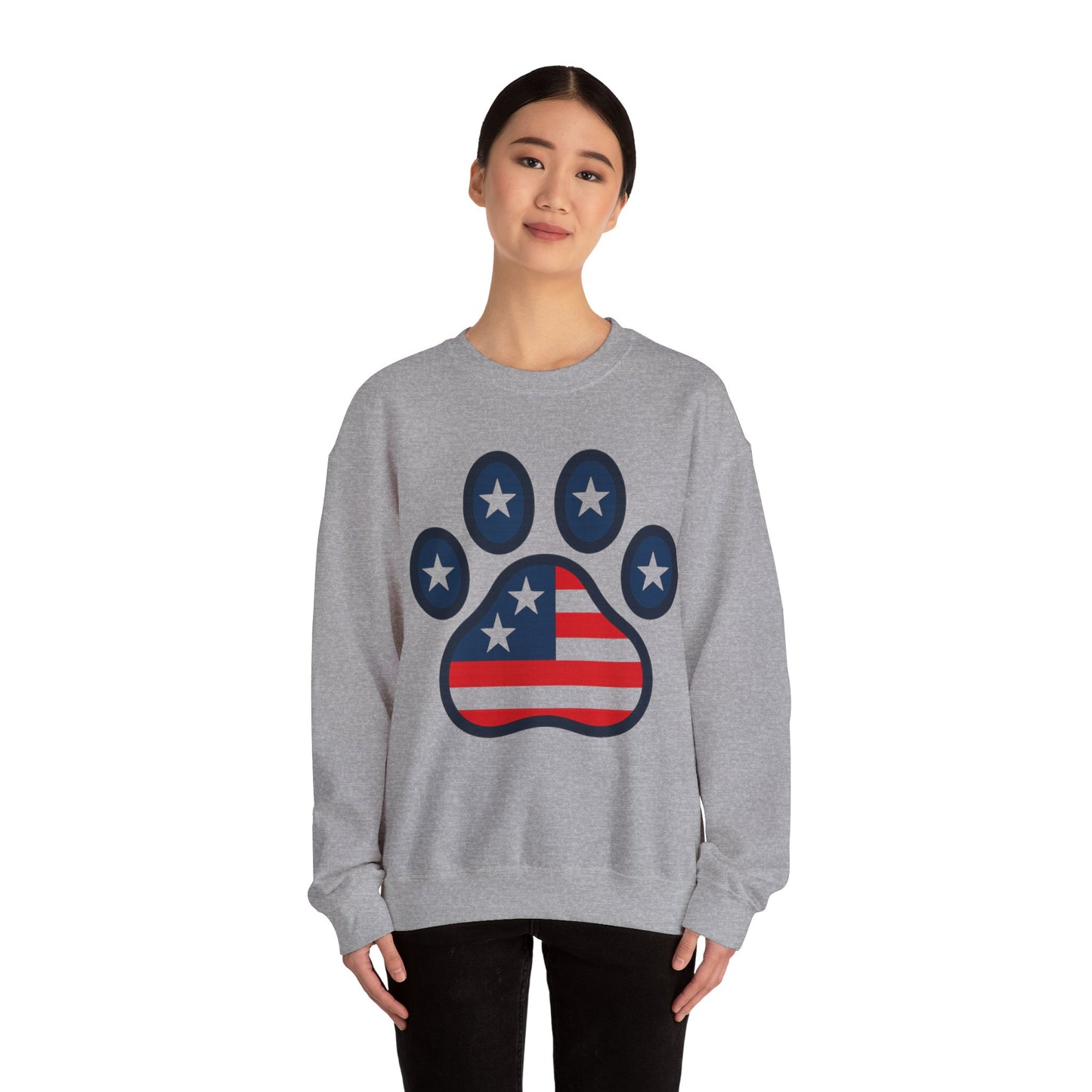 Patriotic Paw Print Crewneck Sweatshirt, Dog Lover Gift, USA Sweatshirt, Fourth of July Apparel, Animal Print Sweatshirt