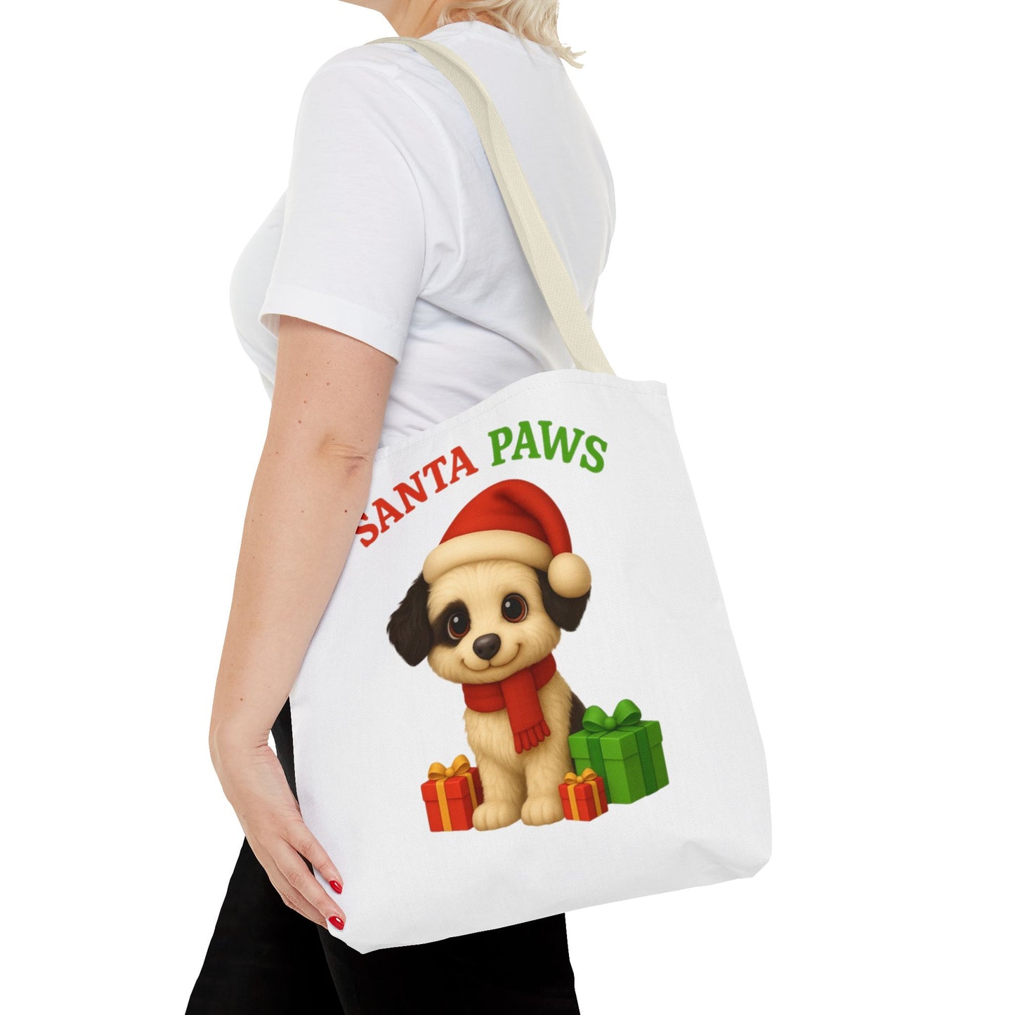 Christmas Dog Tote Bag, Pet Lover Gift, Santa Paws Eco-friendly Bag, Holiday Shopping Tote, Cute Puppy Design, Dog Owner Accessory