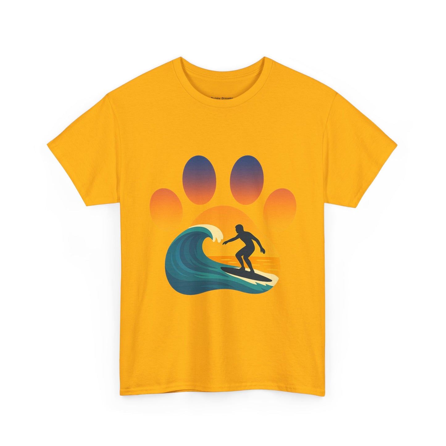 Surfing Sunset Paw Print Unisex Heavy Cotton Tee