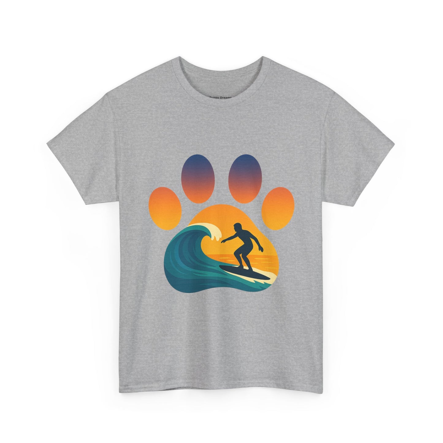Surfing Sunset Paw Print Unisex Heavy Cotton Tee
