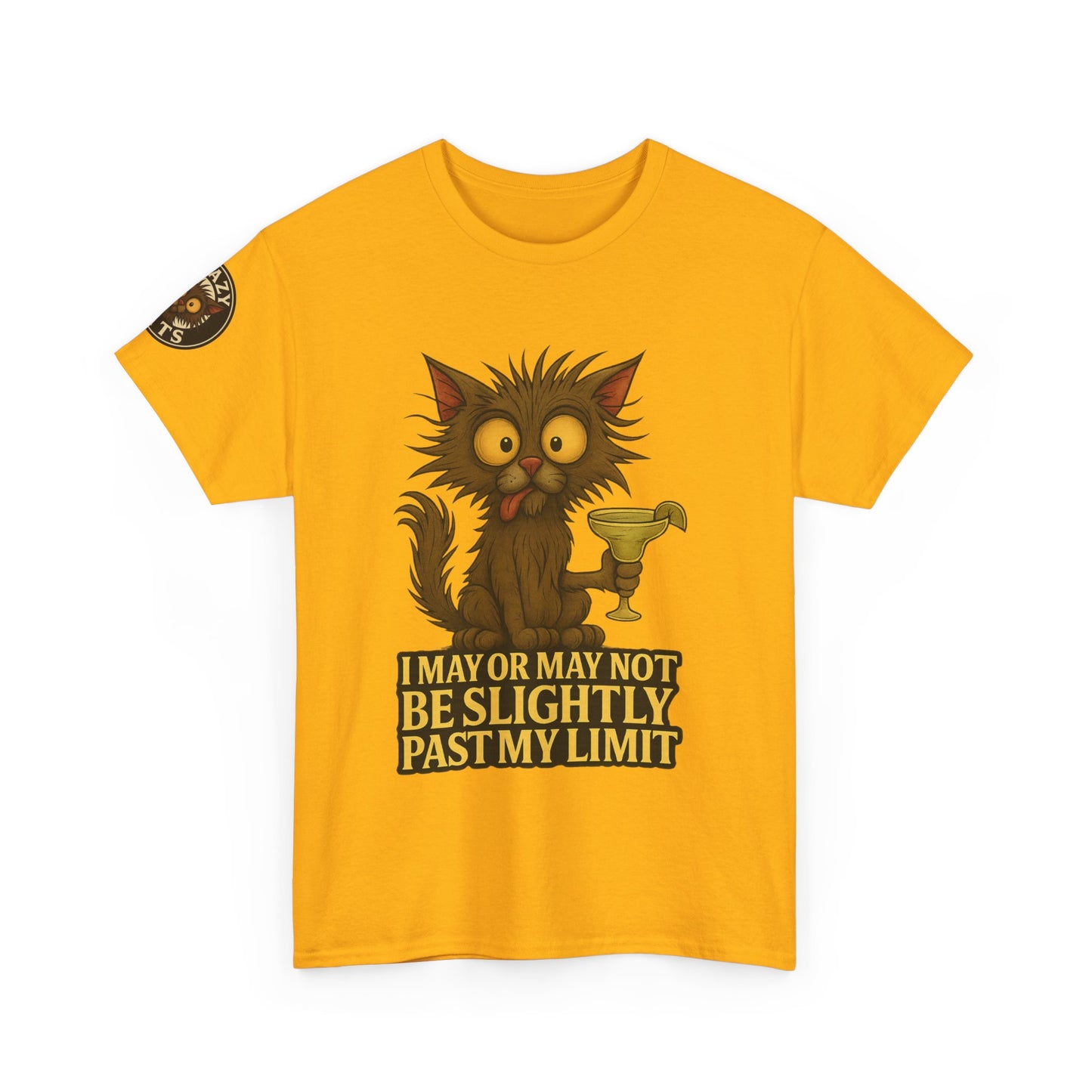 Cat Drinking Wine T‑Shirt — “I May Or May Not Be Slightly Past My Limit” Funny Graphic Tee