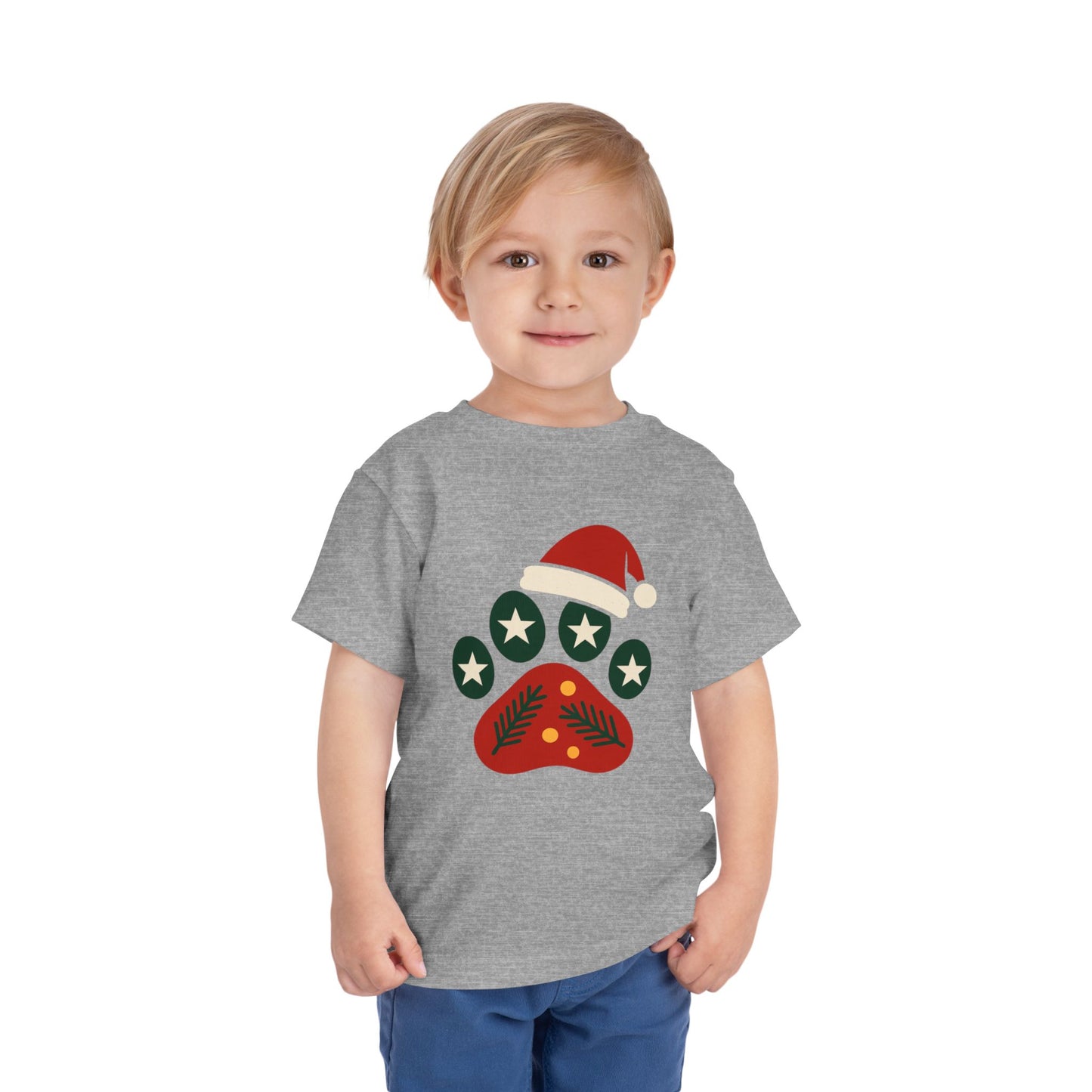 Festive Toddler Tee with Christmas Paw Print Design, Holiday Outfit, Kids Christmas Shirt, Cute Gift for Toddlers, Infant Apparel