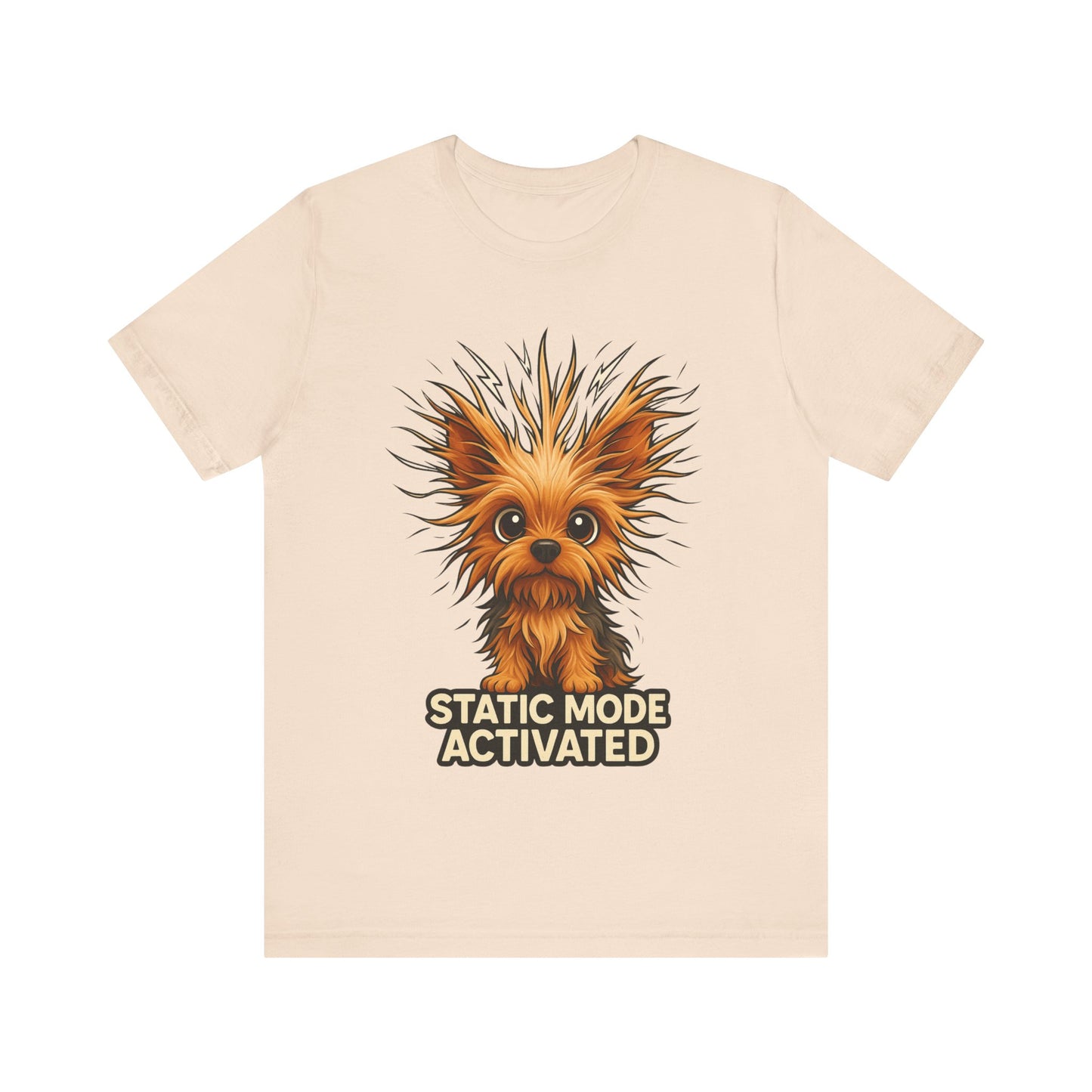 Static Mode Activated Tee — Funny Static Hair Dog Graphic T-Shirt