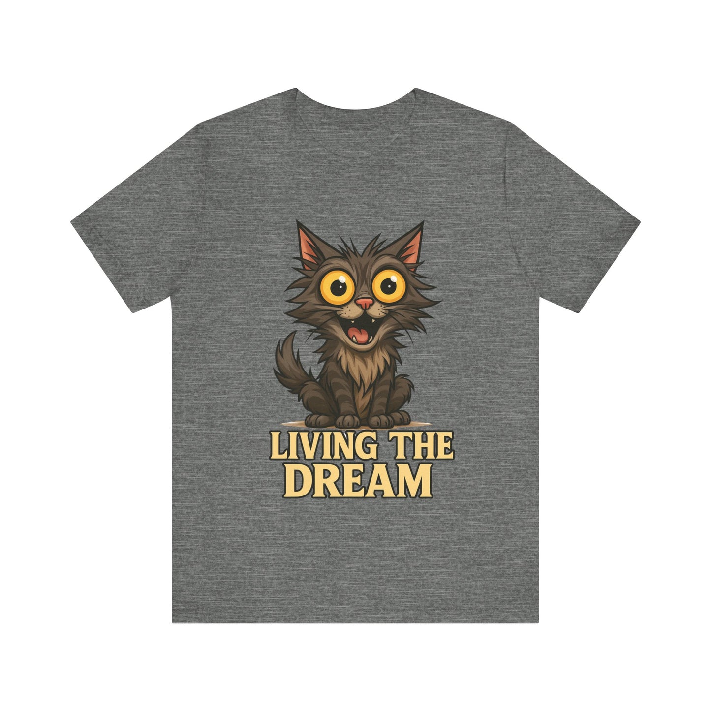 Living the Dream Cat T-Shirt — Cute Wide-Eyed Cat Graphic Tee