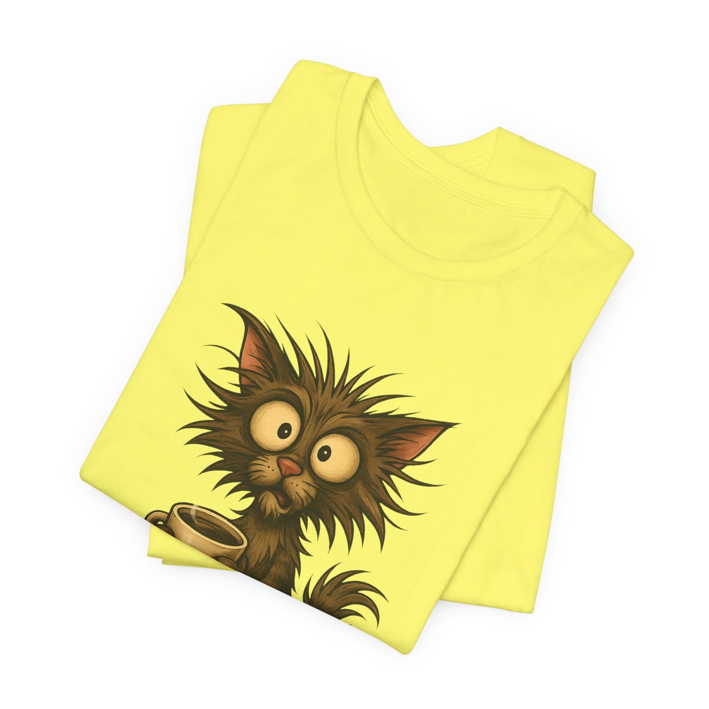Caffeine Cat Tee — "I Function Solely by Caffeine" Coffee Lover Shirt