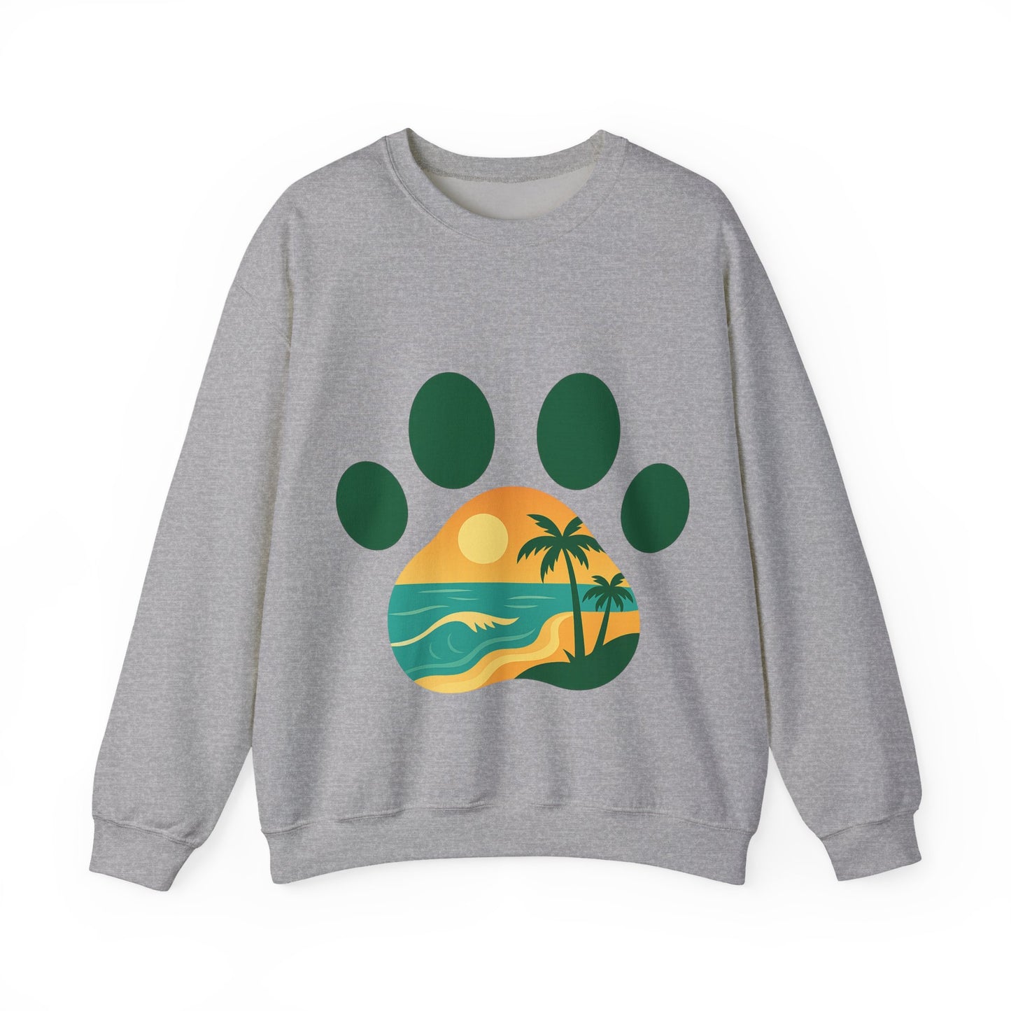 Beach Sunset Paw Print Sweatshirt, Cozy Animal Lover Crewneck, Gift for Pet Owners, Perfect for Casual Outings, Nature-Inspired Apparel