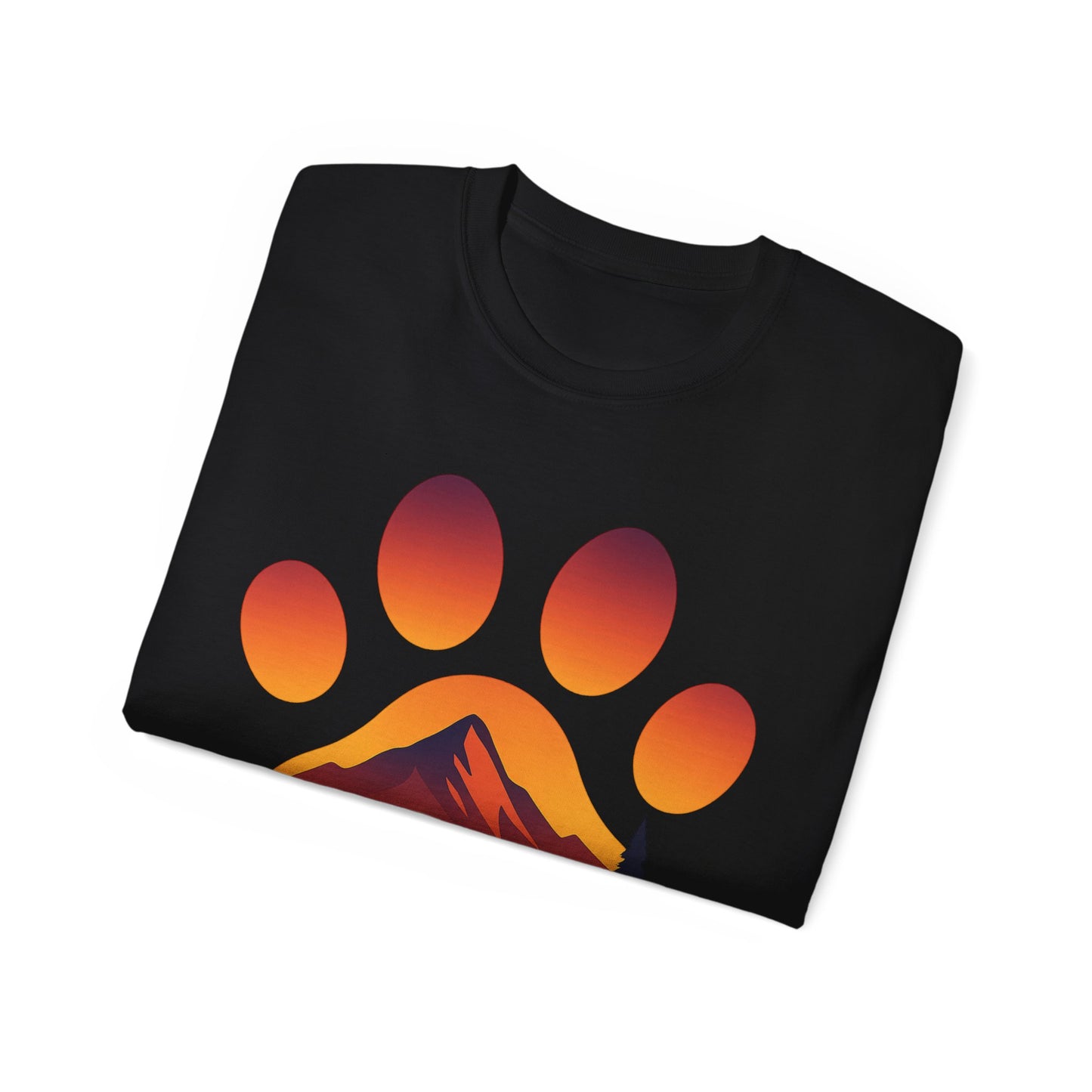 Mountain Sunset Paw Print Tee, Perfect for Dog Lovers, Gifts for Pet Owners, Nature Lovers, Hiking Apparel, Casual Wear