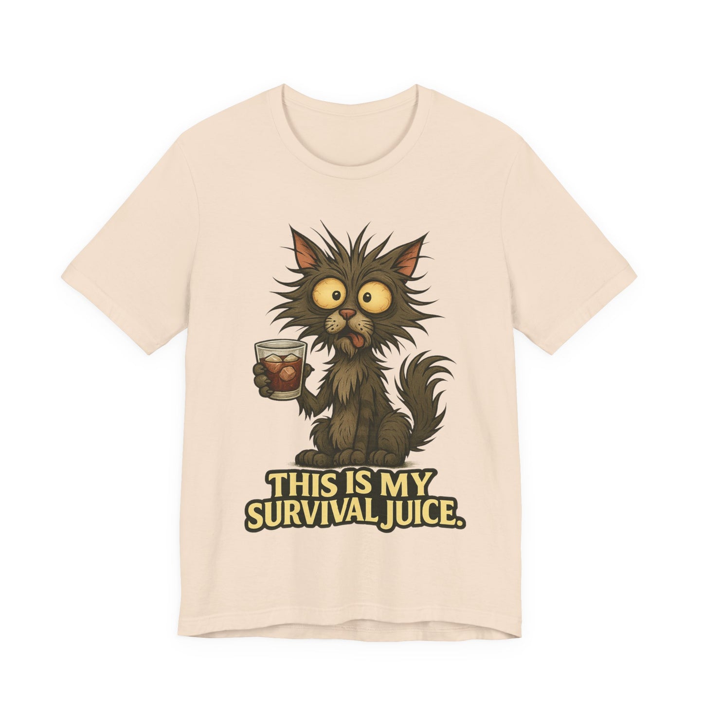 Coffee Cat T‑Shirt — "This Is My Survival Juice" Funny Cat Coffee Tee