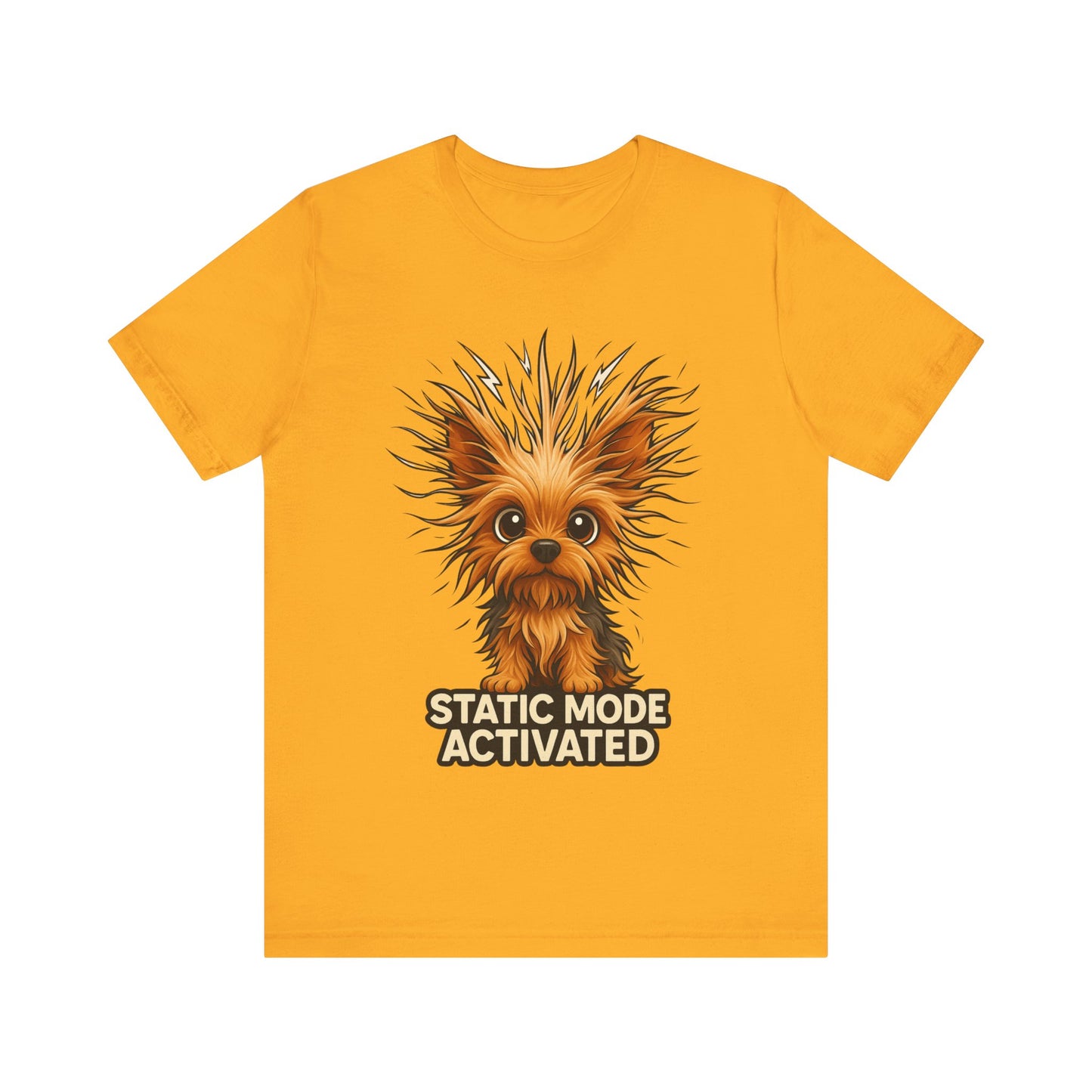 Static Mode Activated Tee — Funny Static Hair Dog Graphic T-Shirt