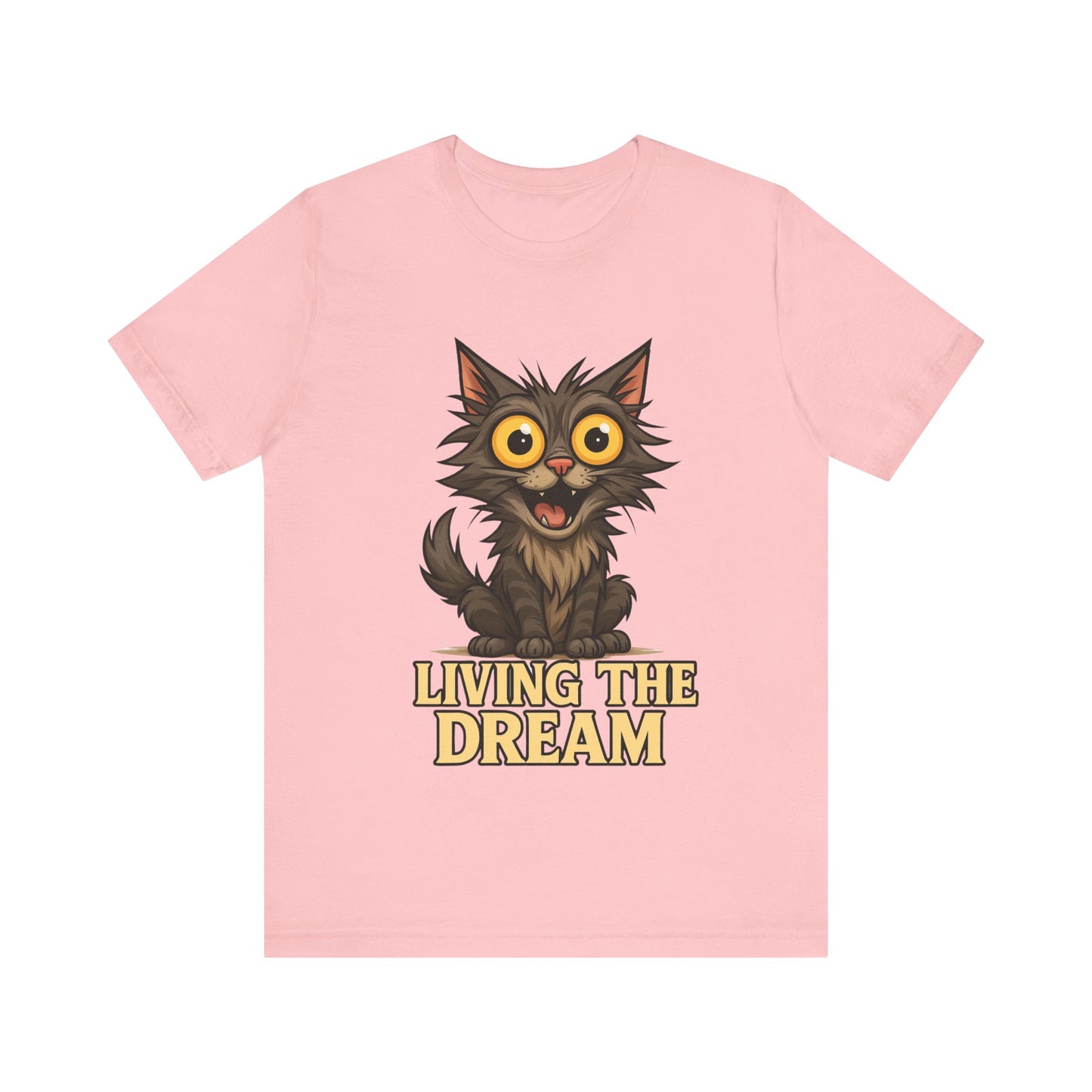Living the Dream Cat T-Shirt — Cute Wide-Eyed Cat Graphic Tee