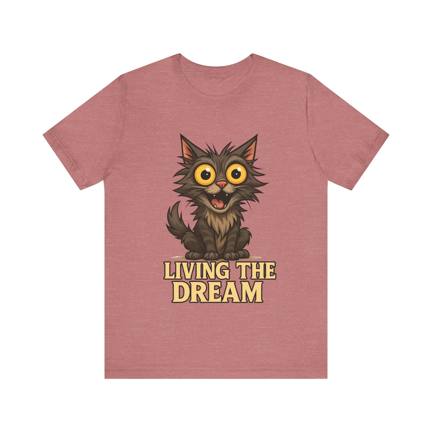 Living the Dream Cat T-Shirt — Cute Wide-Eyed Cat Graphic Tee