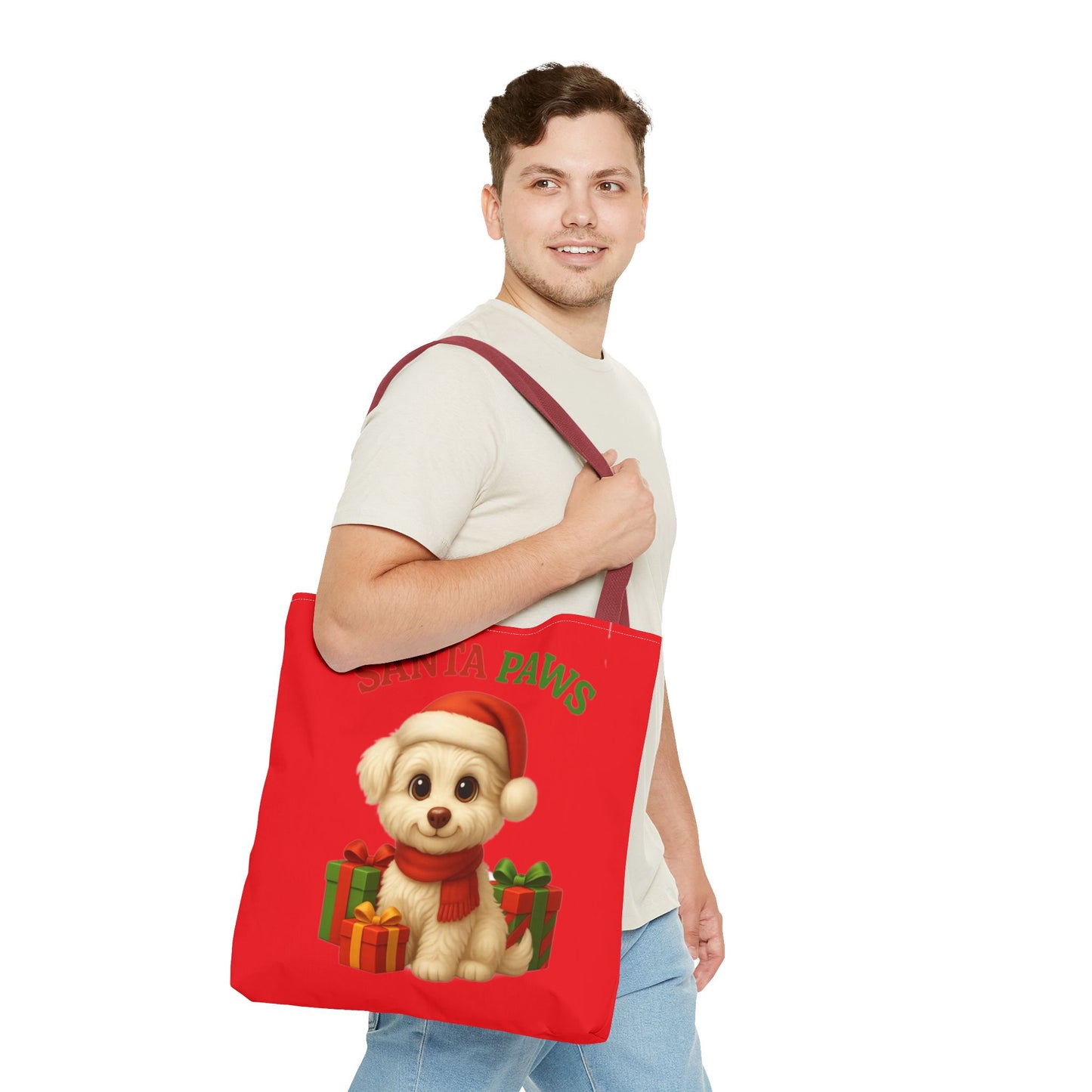 Adorable Santa Paws Tote Bag | Cute Christmas Pet Gift, Holiday Shopping, Pet Lover Accessory, Festive Handbag, Paw Print Tote