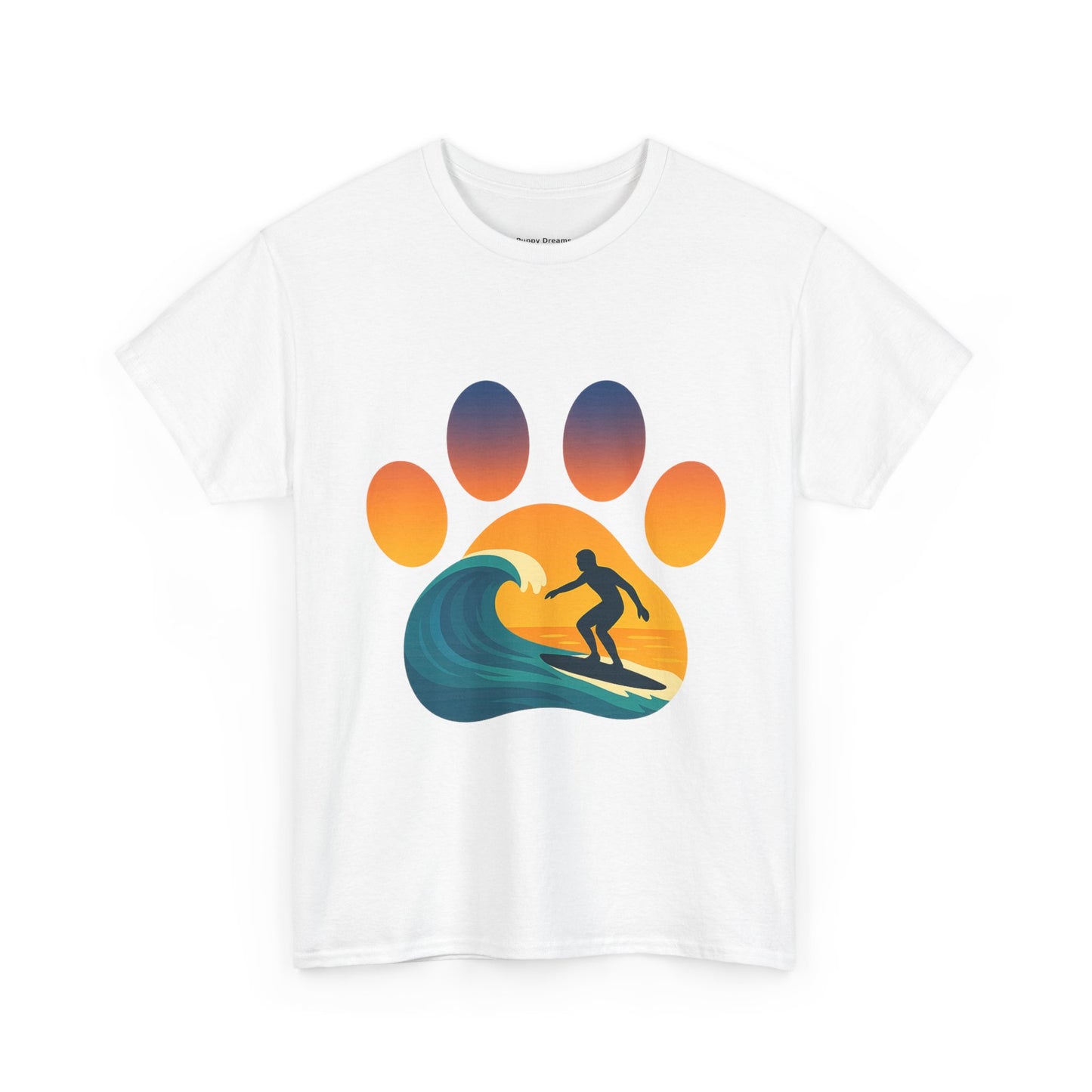 Surfing Sunset Paw Print Unisex Heavy Cotton Tee