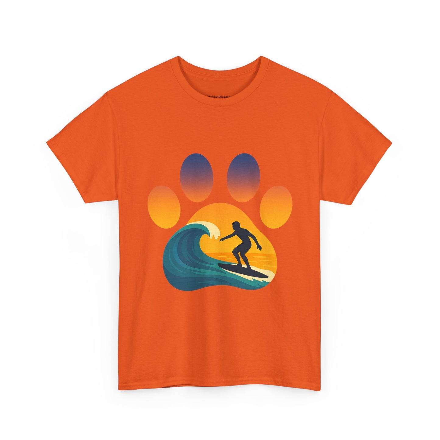 Surfing Sunset Paw Print Unisex Heavy Cotton Tee